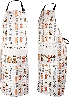 SPOTTED DOG GIFT COMPANY Kochschürze Damen, Küchenschürze mit Hundemotiv 100% Baumwolle, Schürze Hund Verstellbar mit Tasche, Küchenzubehör und Deko, Geschenk für Hundebesitzer Hundeliebhaber Frauen