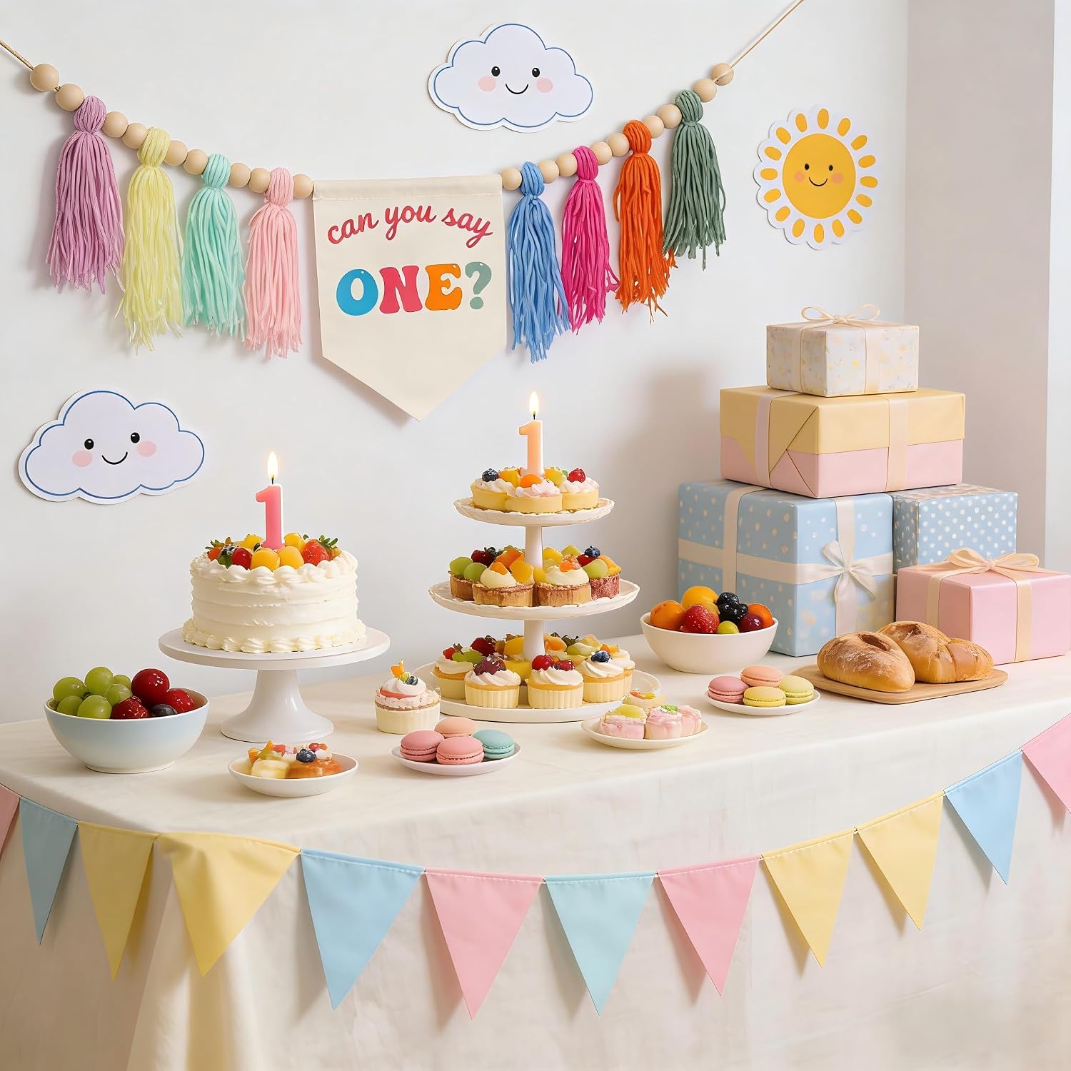 Rachell 1st birthday decorations Can You Say One Highchair Banner, Wall Hanging Banner Garland Decor for Boys Girls Birthday Rachell Teacher Party Supplies Cake Photo Props Baby Shower Decoration