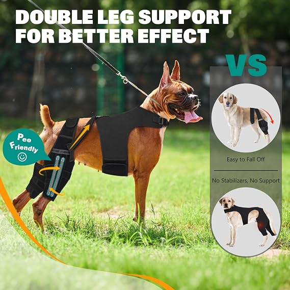 Dog Knee Braces for Torn ACL Hind Leg, Adjustable Joint Brace Non-Slip