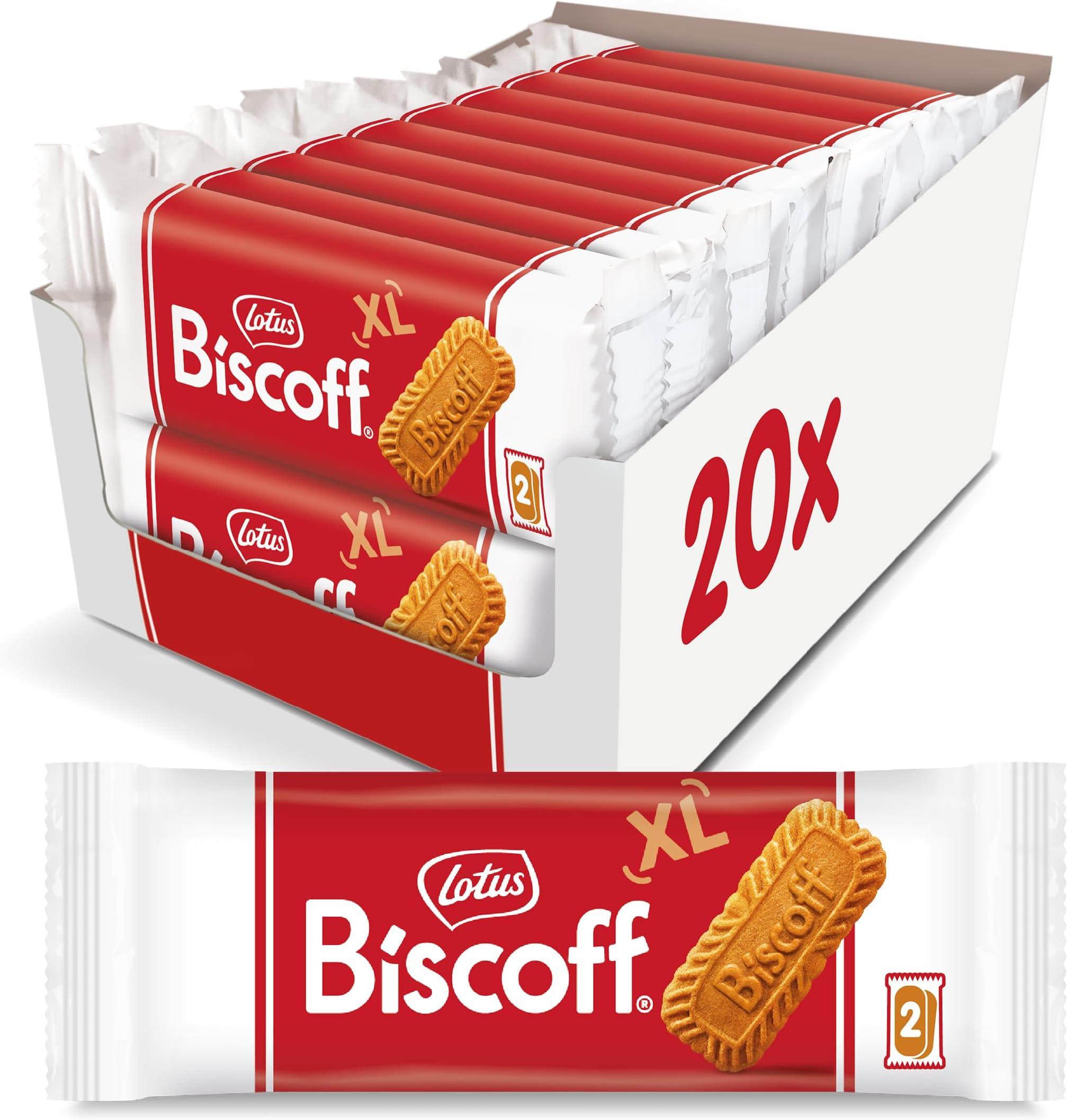 Lotus Biscoff Cookies, Caramelized Biscuit Cookie Snack, Dispenser Box (20 sleeves of 2 extra large cookies) Vegan, 0.9 Ounce (Pack of 20)