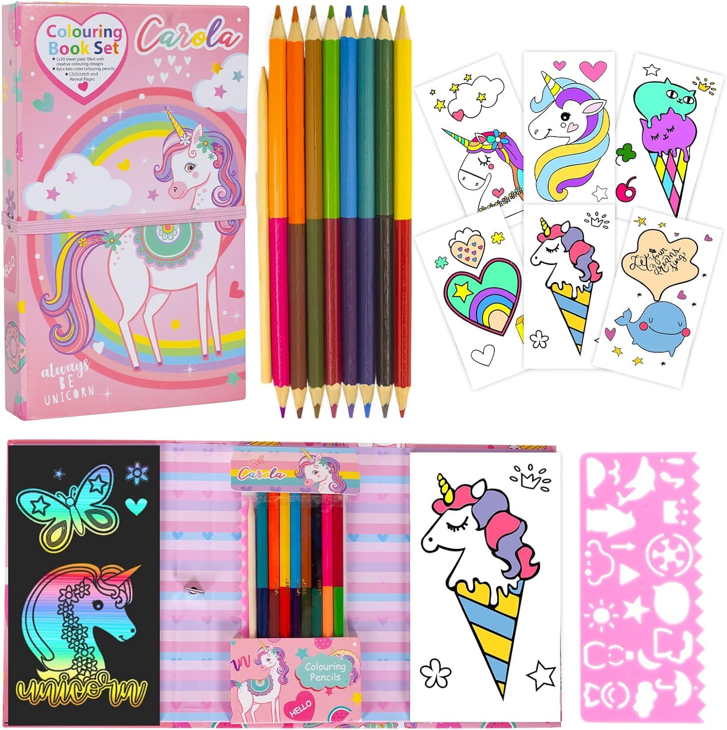 Unicorn Coloring Pads Kit for Girls, Unicorn Coloring Book with 30 Coloring Pages 10 Rainbow Scratch Papers 8 Colored Pencils for Drawing Painting, Travel Coloring Kit for Kids Girls Ages 3-12 (B0CMHSSLBD) Amazon Price History, Amazon Price Tracker
