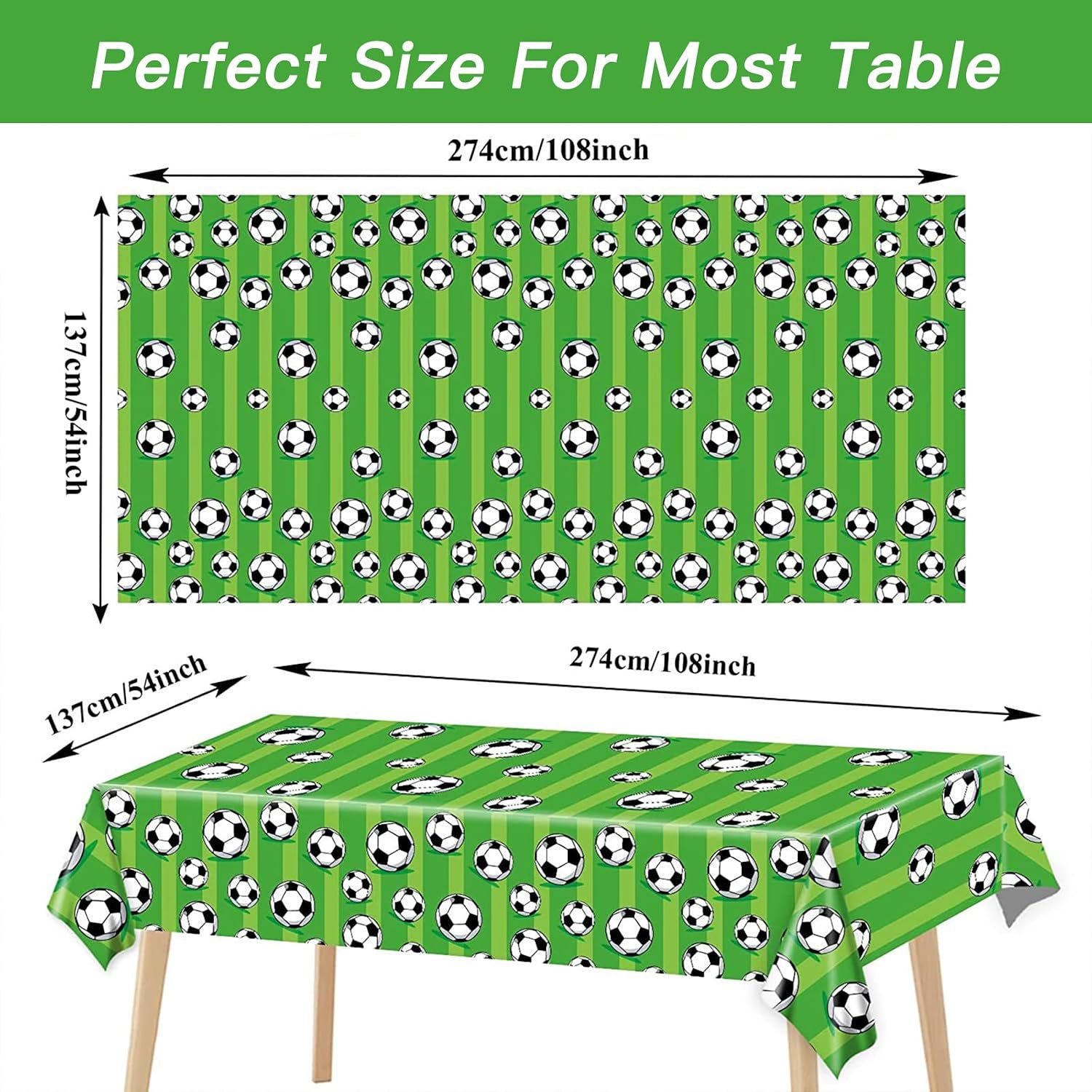 Green Soccer Party Tablecloth, Realistic Field Design Rectangle Table Cover - 54" x 108", Waterproof, Disposable Plastic Table Cloth for Game Day, Sports Birthday, Banquet Decor