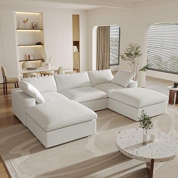 JACH Oversized U Shape Sectional Modular Sofa,Wide Deep seat Sectional Sofa,Comfortable Chenille White Cloud Modular Sofa