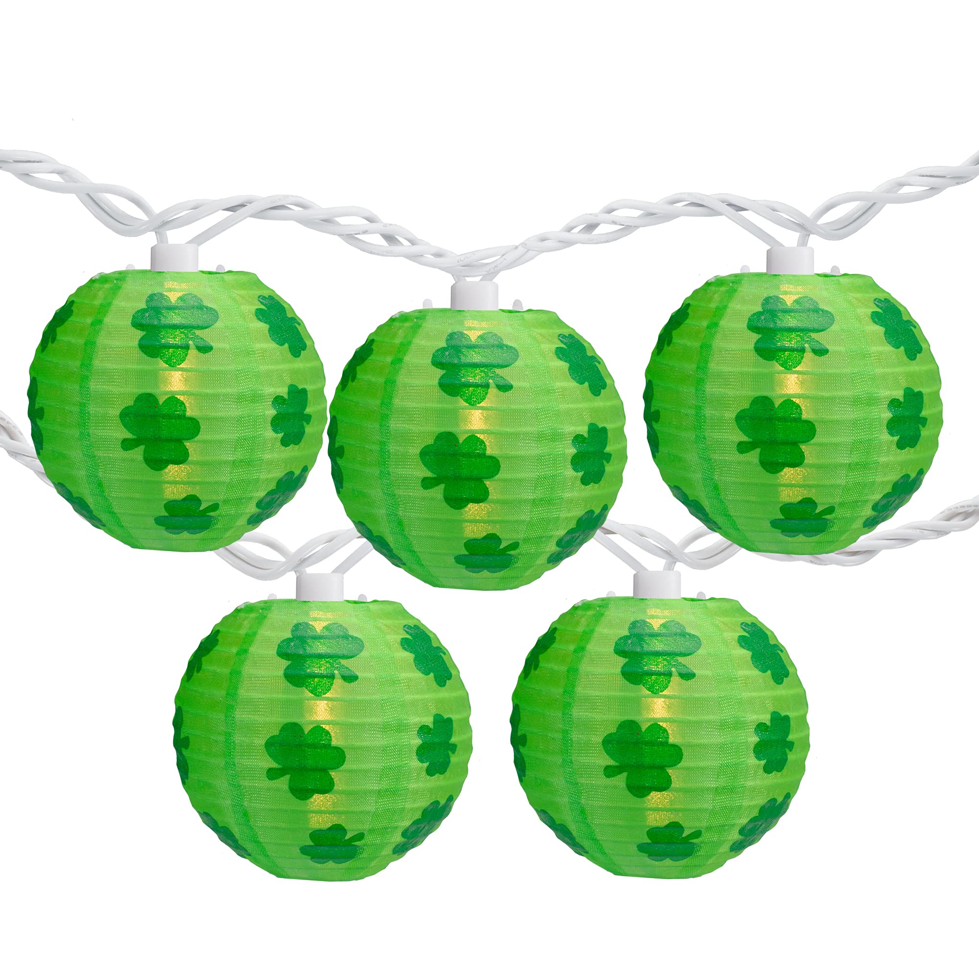 Northlight Shamrock St. Patrick's Day Paper Lantern Patio Lights - Green - 8.5' White Wire - 10ct