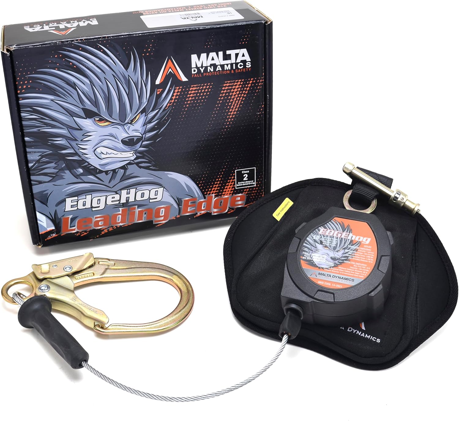 Malta Dynamics Edgehog Leading Edge 10 ft. Self-Retracting Lifeline (SRL) with Snap Hook | Galvanized Steel Cable Lifeline | ANSI Z359.14-2021 | 310 lb. Capacity (Dual Leading Edge 10' W/Snap Hook)