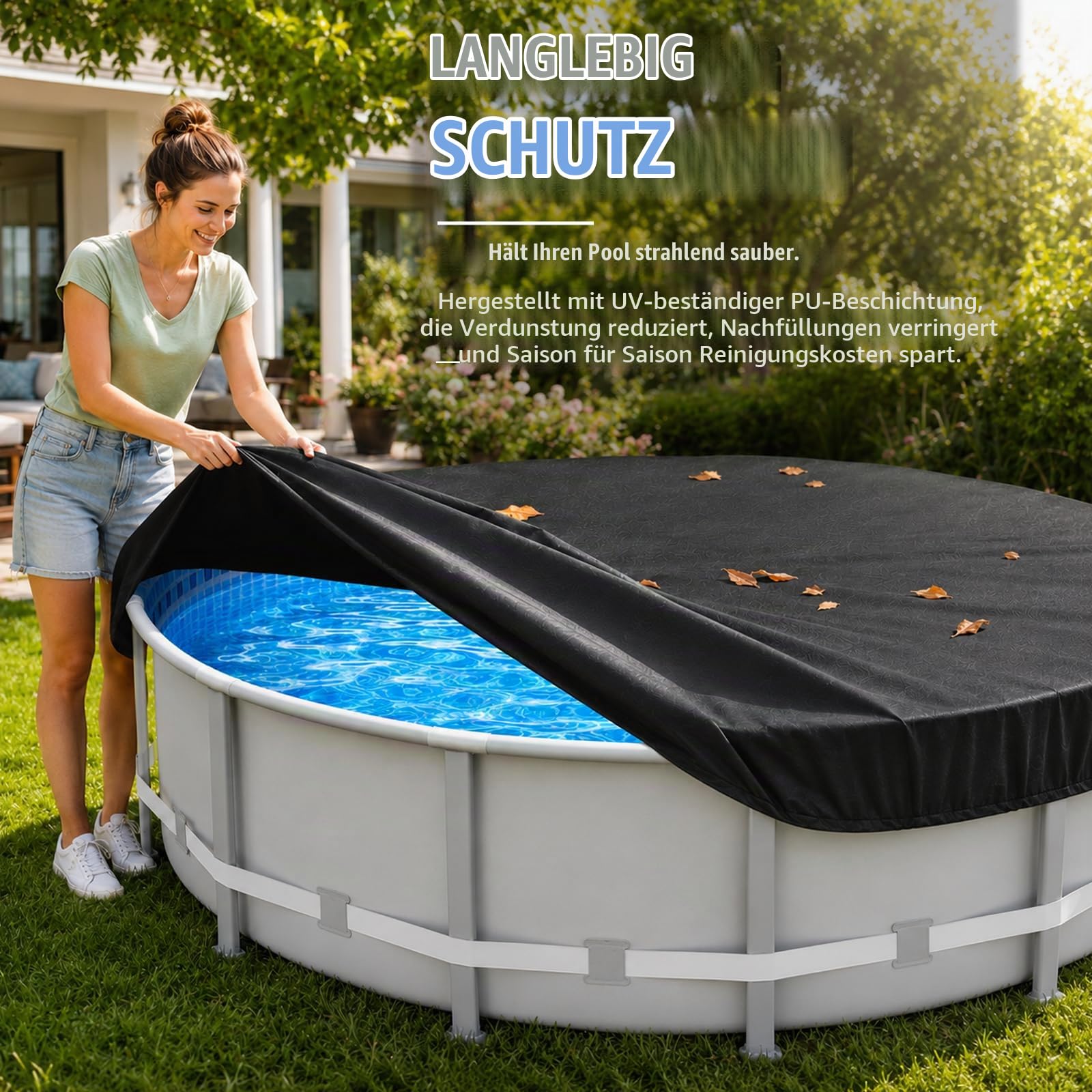 Poolabdeckung 420D Poolplane Rund Sommer & Winter Ø366