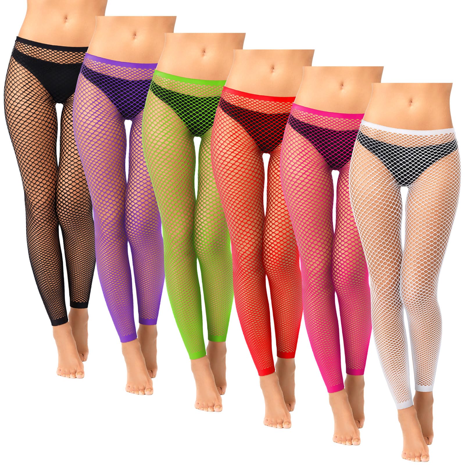 6 Pairs Footless Fishnet Tights for Women High Waist Stockings Leggings Colored Fishnets Pantyhose-image-34