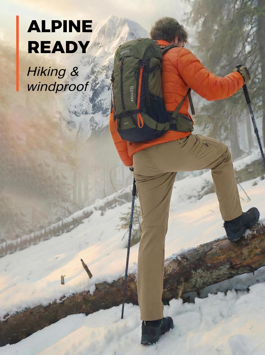 Lizorn Men's Snow Ski Pants Waterproof Insulated Winter Softshell Fleece Lined Hiking Work Snowboard Trousers for ColdWeather
