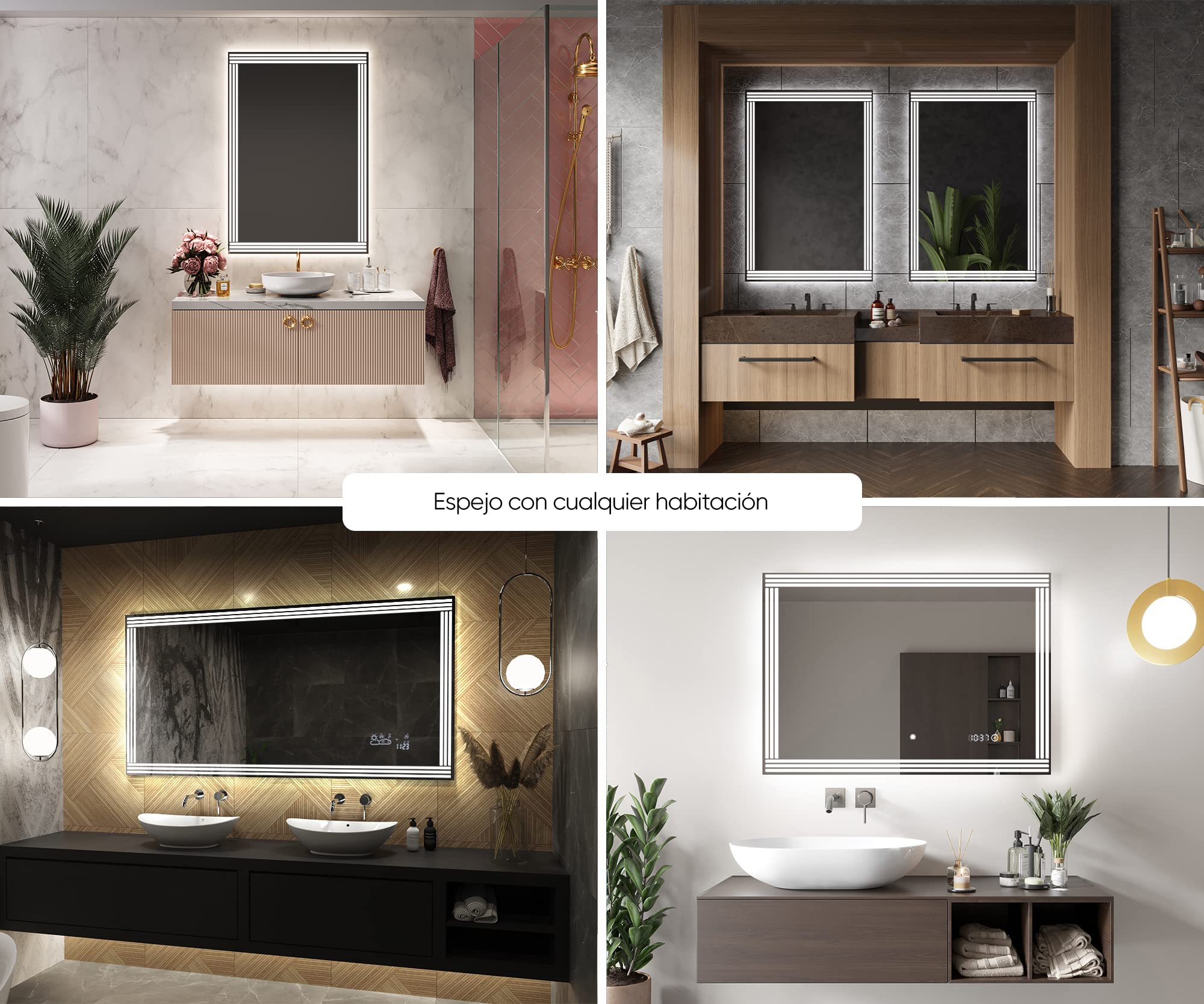 A ARTFORMA Espejo de Baño con Iluminación LED - 120x80 - Luz Espejo de Pared con Accesorios - Diferentes tamaños - retroiluminado Iluminado - L132