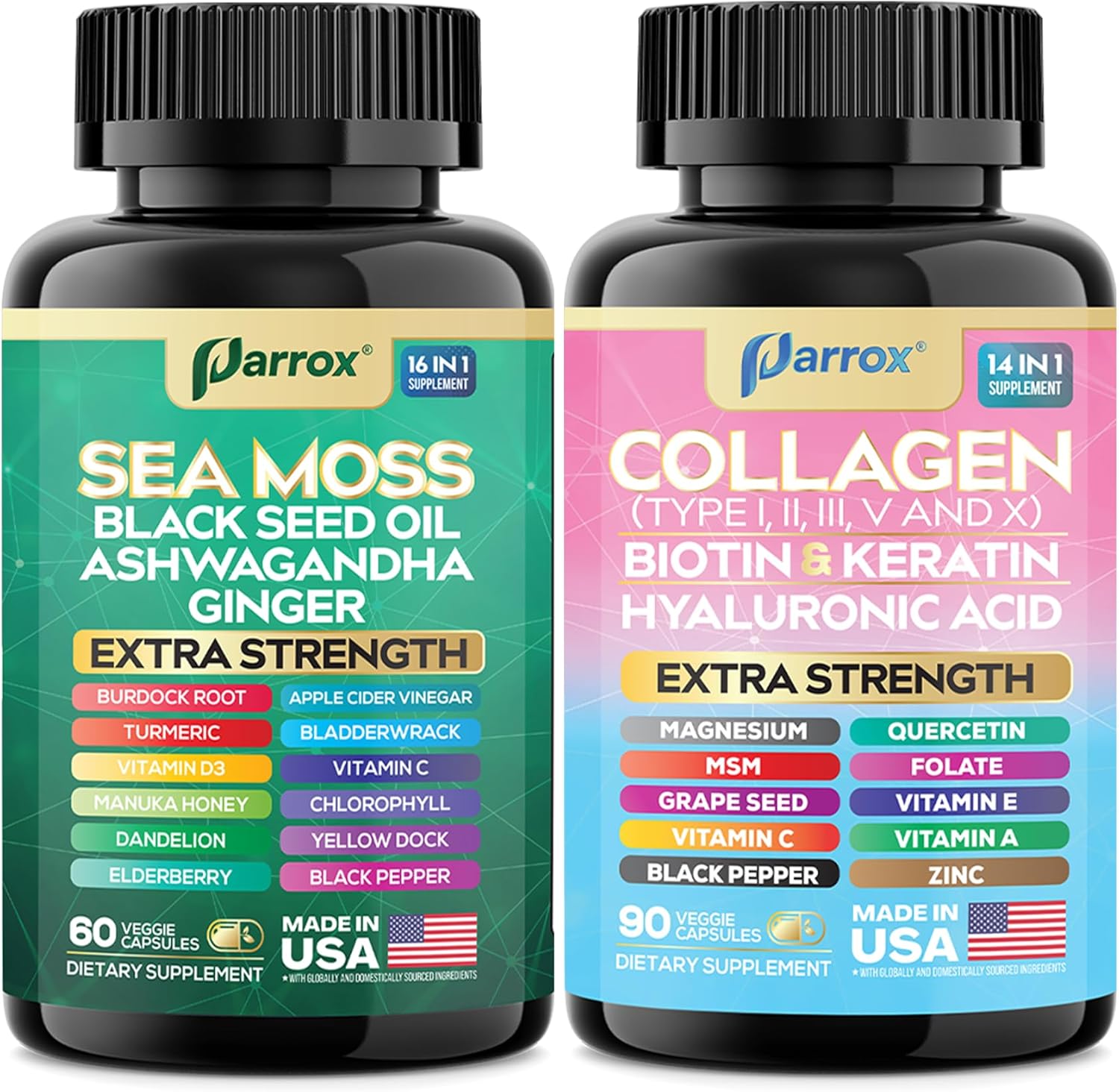 Radiant Wellness Bundle -Sea Moss, Black Seed Oil, Ashwagandha, Ginger, Collagen Types I II III V X, Biotin, Keratin, Hyaluronic Acid, Burdock Root, Turmeric, Vitamin D3, Magnesium, MSM, Folate - Image 8