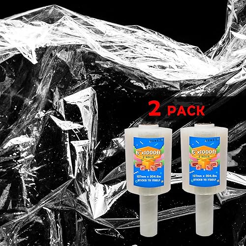 Miniatura 3 de Yens Paquete de 2 rollos de 5 pulgadas y 1000 pies, calibre 80, total de 2000 pies, mini envoltura elástica de mano de fuerza industrial,