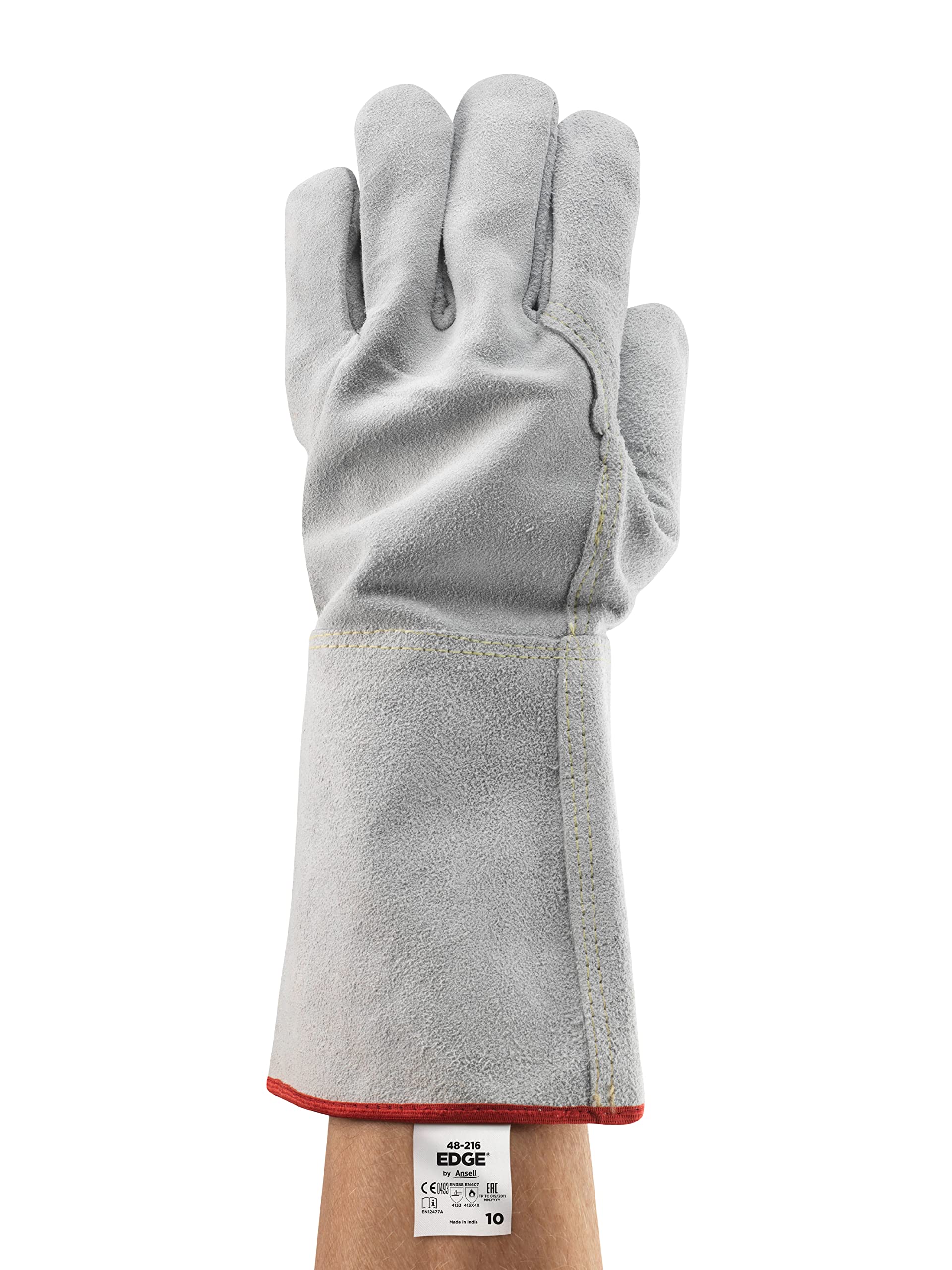 Ansell Edge 48-216 Guantes Resistentes al Calor, Protección Alta Temperatura, Guante Seguridad Usos Industriales, Mecánicos y Químicos, Diseño Robusto, Gris, Talla 2XL (6 Pares)