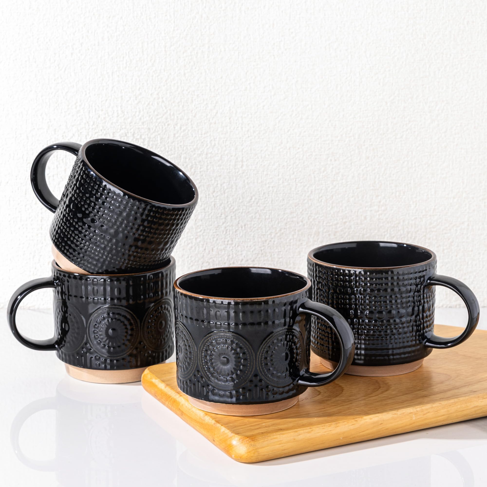 GBhome 12 OZ Stackable Coffee Mugs Set of 4, Ceramic Coffee Cups Set