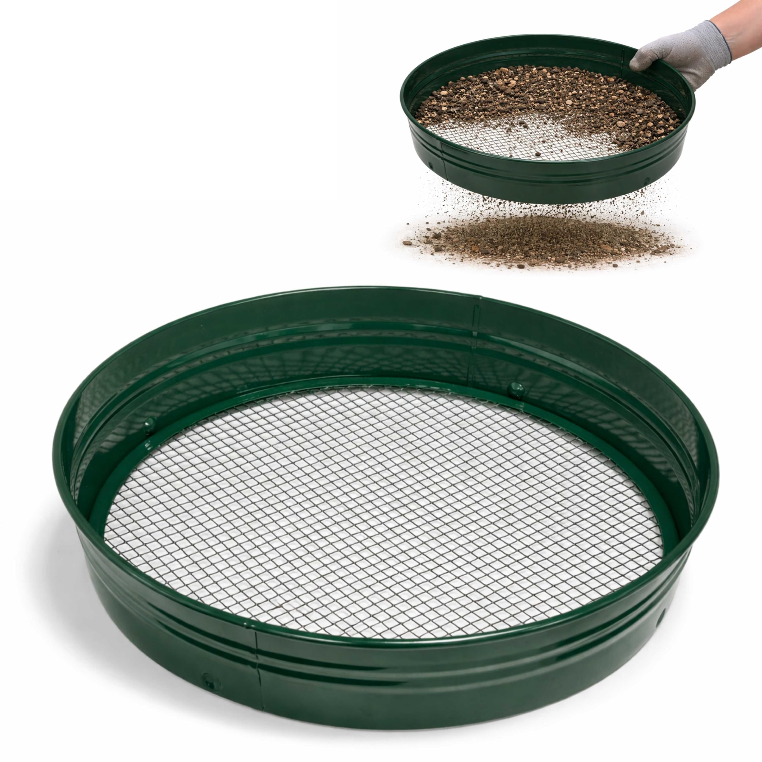 ADEPTNA Metal Garden Soil Sieve Riddle with Interchangeable Mesh 1/4 3/8 1/2 Inch Heavy Duty Steel Frame Compost Soil Stone Sifter for Gardening Lawn Planters (3 in 1) — view 9
