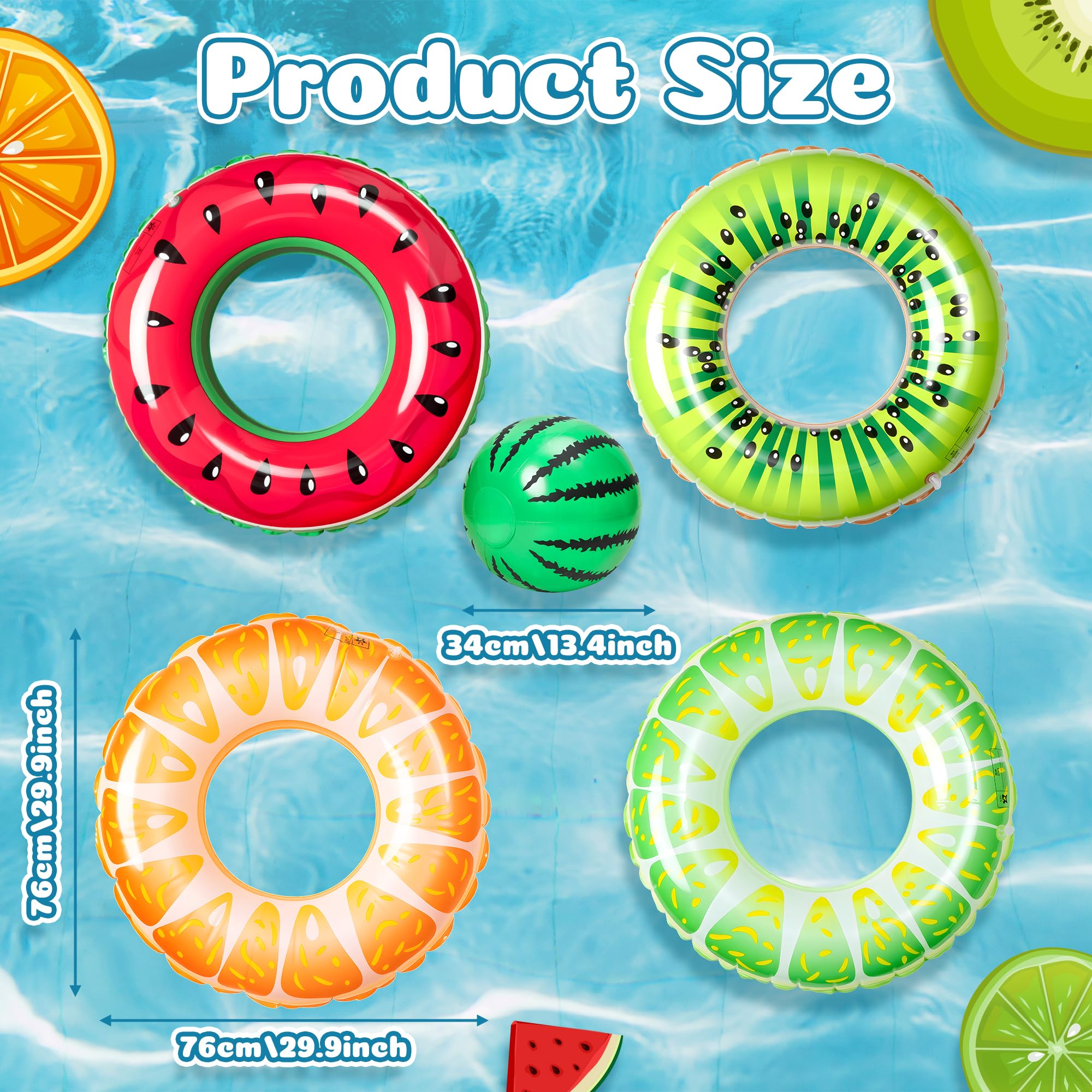 YINGENIVA Pool Inflatables Swimming Rings Fruit Swim Tubes for Adults Watermelon Beach Ball 4 Fruits Beach Swimming Summer Party Toys Pool Floats for Kids and Adults - Image 2