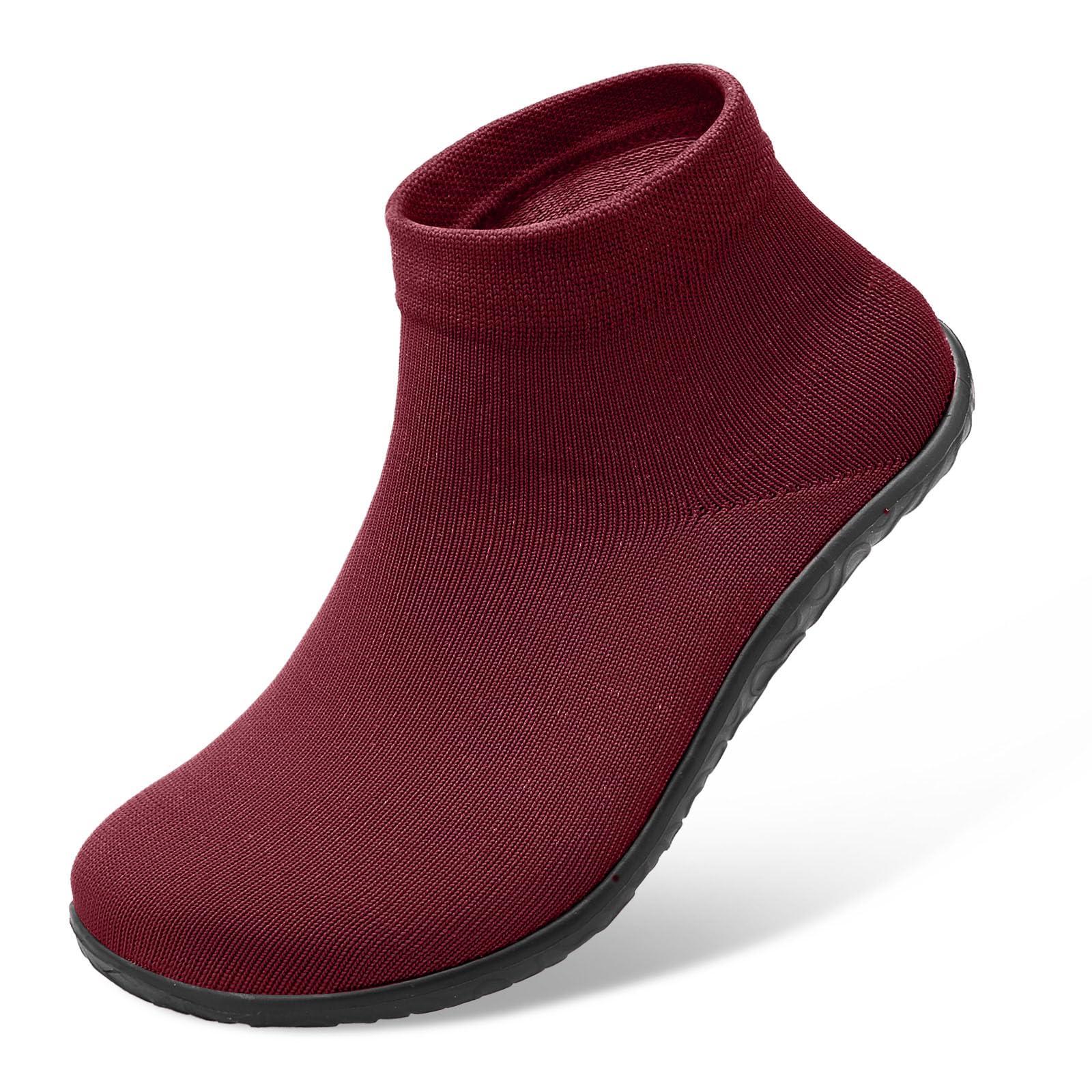 SKASO Sock Shoes Women Men Barefoot Shoes Zero Drop Minimalist Shoes Slip On Grouding Shoes Comfortable for Casual Indoor Fitness Wine Red Size 9-10