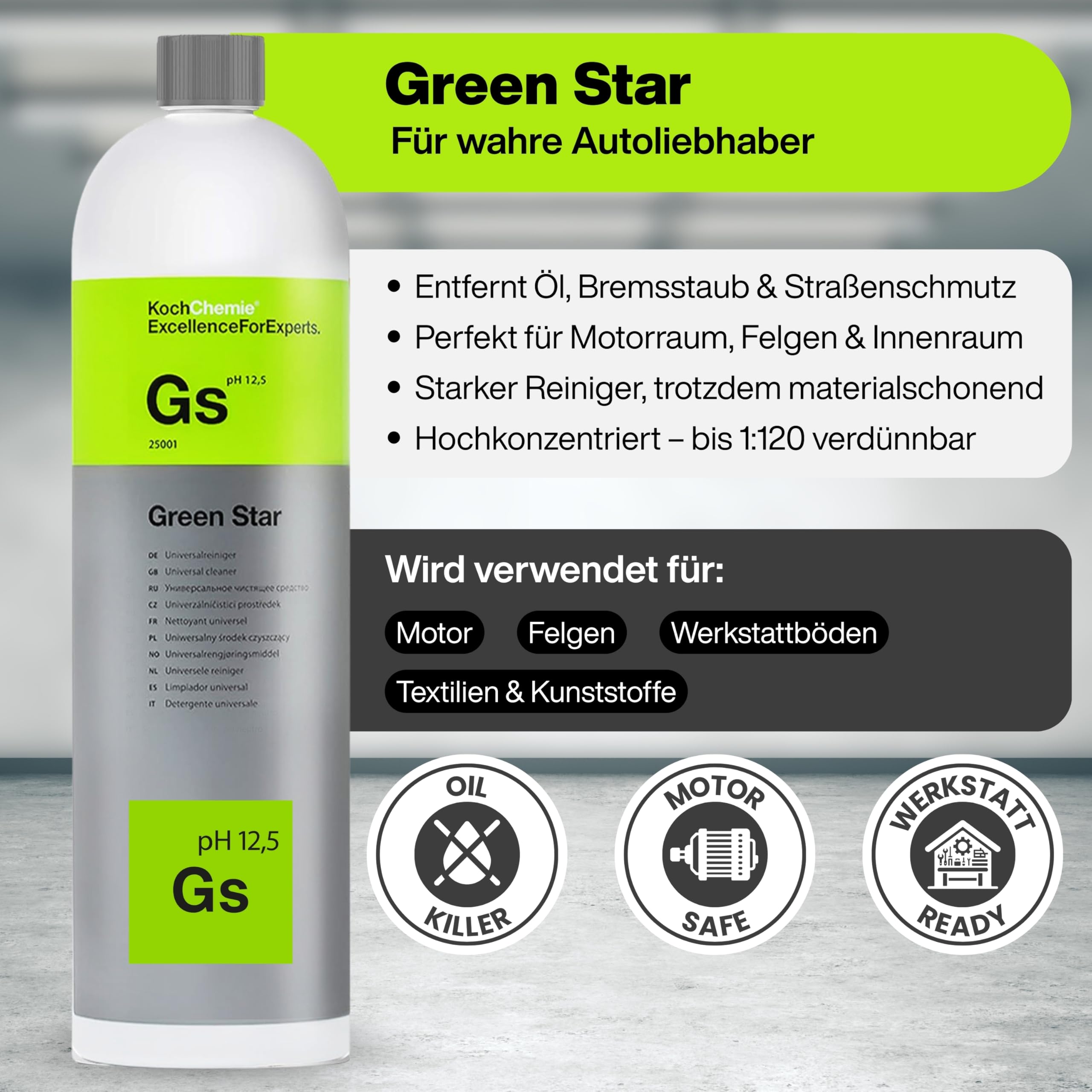 Koch Chemie Autopflegeset (3x1L): Green Star, Gentle Snow Foam & Quick Shine. Inkl. 3 Mikrofasertücher, Sprühkopf & Waschhandschuh für Auto Detailing (Gentle Snow Foam + Quick & Shine + Green Star) - 4