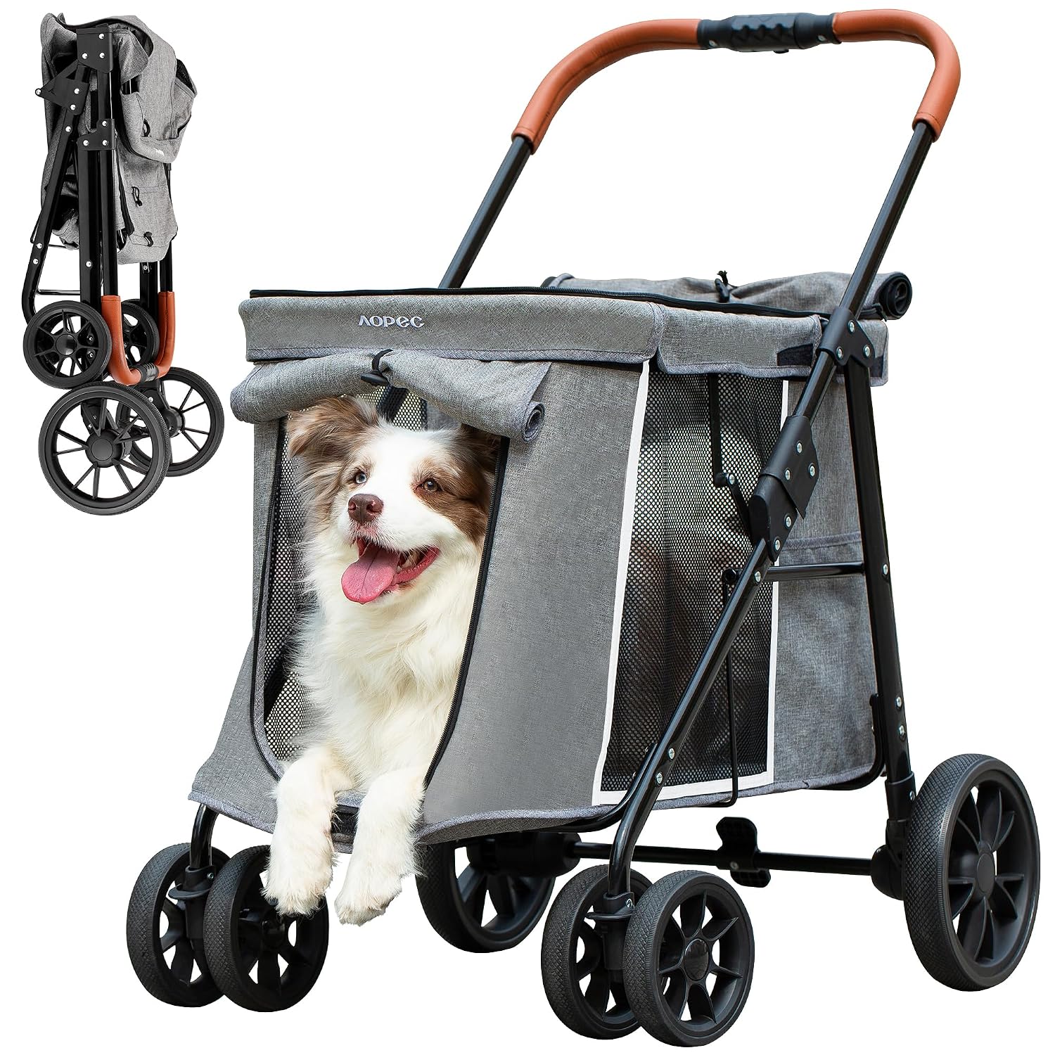 Medium Dog Stroller, Dual Entry One-Touch Folding,Small and Medium Pet Stroller,360° Rotating Front Wheels,70 lbs Weight Capacity for Outdoor Travel and Elderly Dogs - Blue