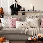 MIULEE Ensemble de 2 Automne Halloween Oreiller décoratif Couvres Ghost Jet Oreils En peluche Faux Fur Couch Couvertures pour la décoration à la maison Chaise Canapé Chambre à coucher Salon 18x18 crème de pouce blanc de peluche douce en fer de fer lancer oreillers époustouflés Coussin décoratif pour