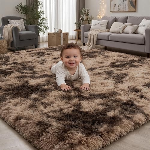 PLHXFR 5x7 Fluffy Shag Coffee Brown Rug
