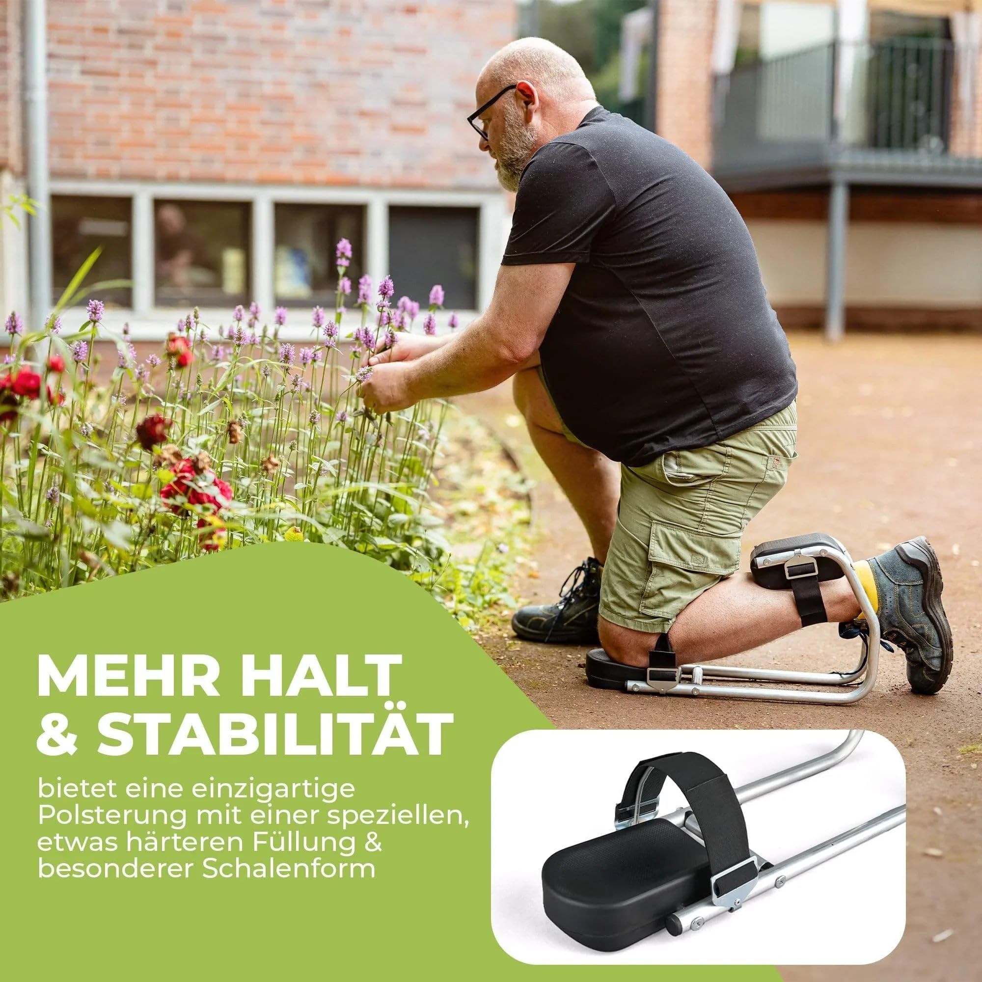 Florade Rodillera con función de asiento – Talla L (hasta 62 cm hasta la rodilla) a partir de aprox. 185 cm de estatura – arrodillarse sin dolor y sentarse cómodamente – Protección de rodilla en el