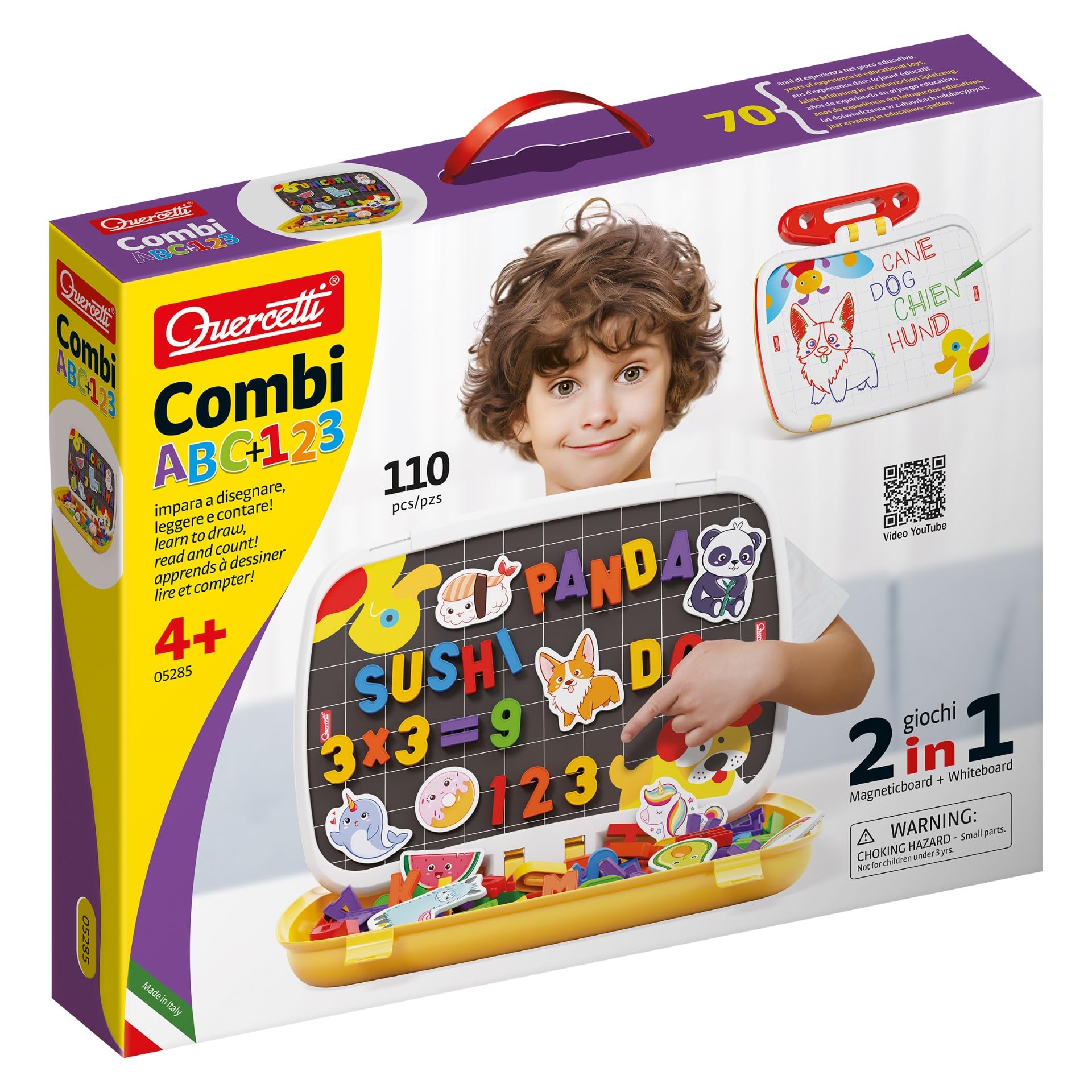 Quercetti 5285 - Combi ABC+123 Gioco Valigetta Multifunzione, Multicolore, 110 Pezzi