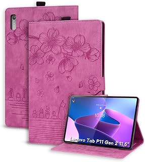 Hülle für Lenovo Tab P11 2. Generation 11.5 Zoll 2022 TB350FU/TB350XU Folio Flip PU Leder Schutzhülle Stifthalter Stand Wallet Cover Case Tablet Hülle Lenovo Tab P11 (2. Gen) Rosarot