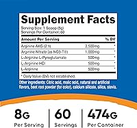 Vista 2 de Nutricost Complejo de L-arginina (ponche de fruta, 60 porciones), sin gluten, sin OMG