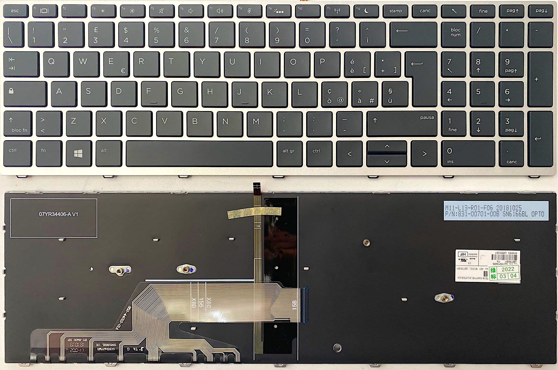 INFOELETTRONICA LO STORE DELLA CONVENIENZA E QUALITA' Tastiera Italiana RETROILLUMINATA per HP Probook (450 455 470) G5 p/n L01028-061 SG-87800-2IA
