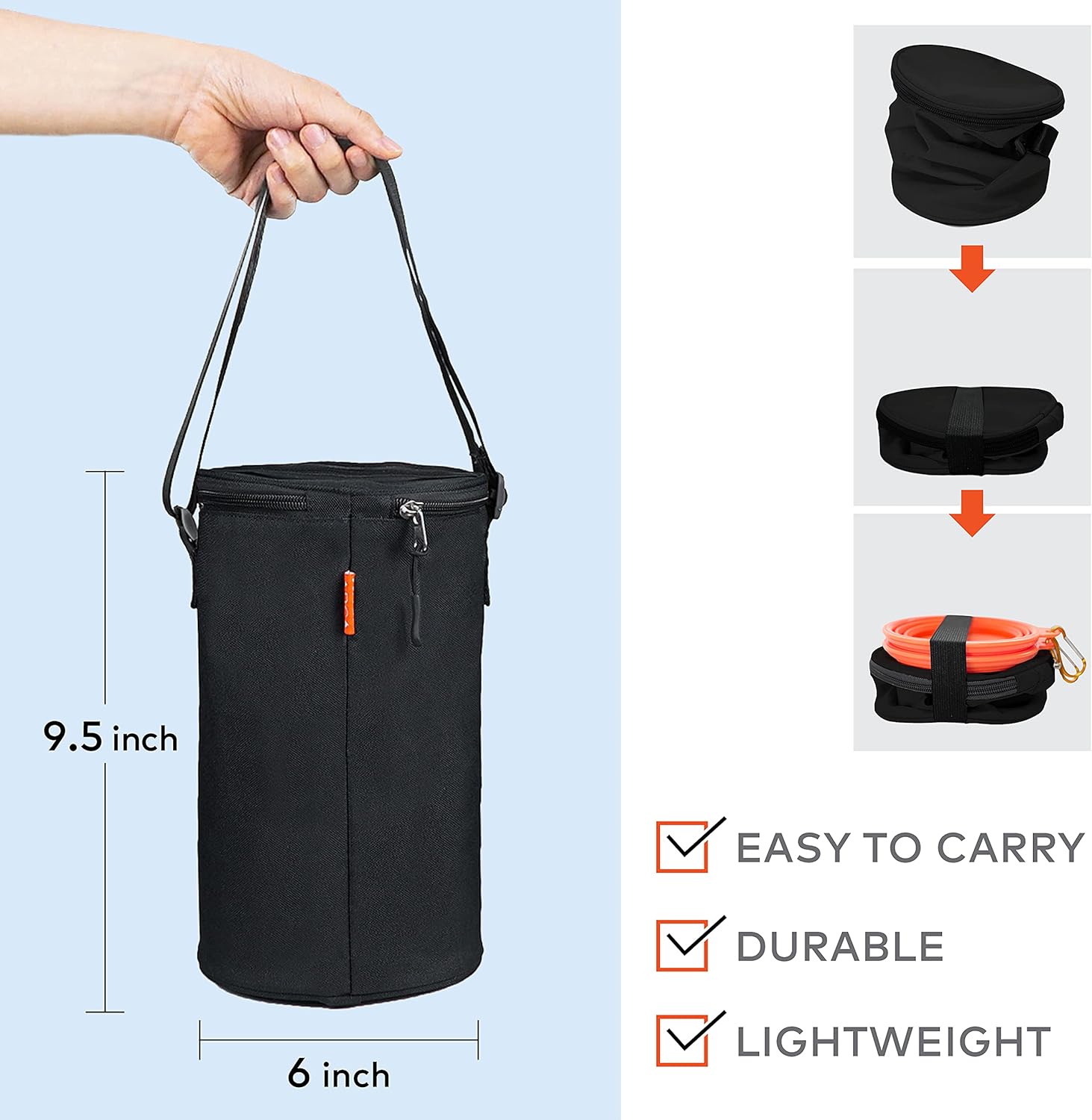 Pet Supplies : ARCA PET Travel Food Bag & Bowl Kit for Food and Water - 15 Cup Cat & Dog Food Bag with 2 Collapsible Bowls - Kibble Bag for Camping and Travel (Black) : 