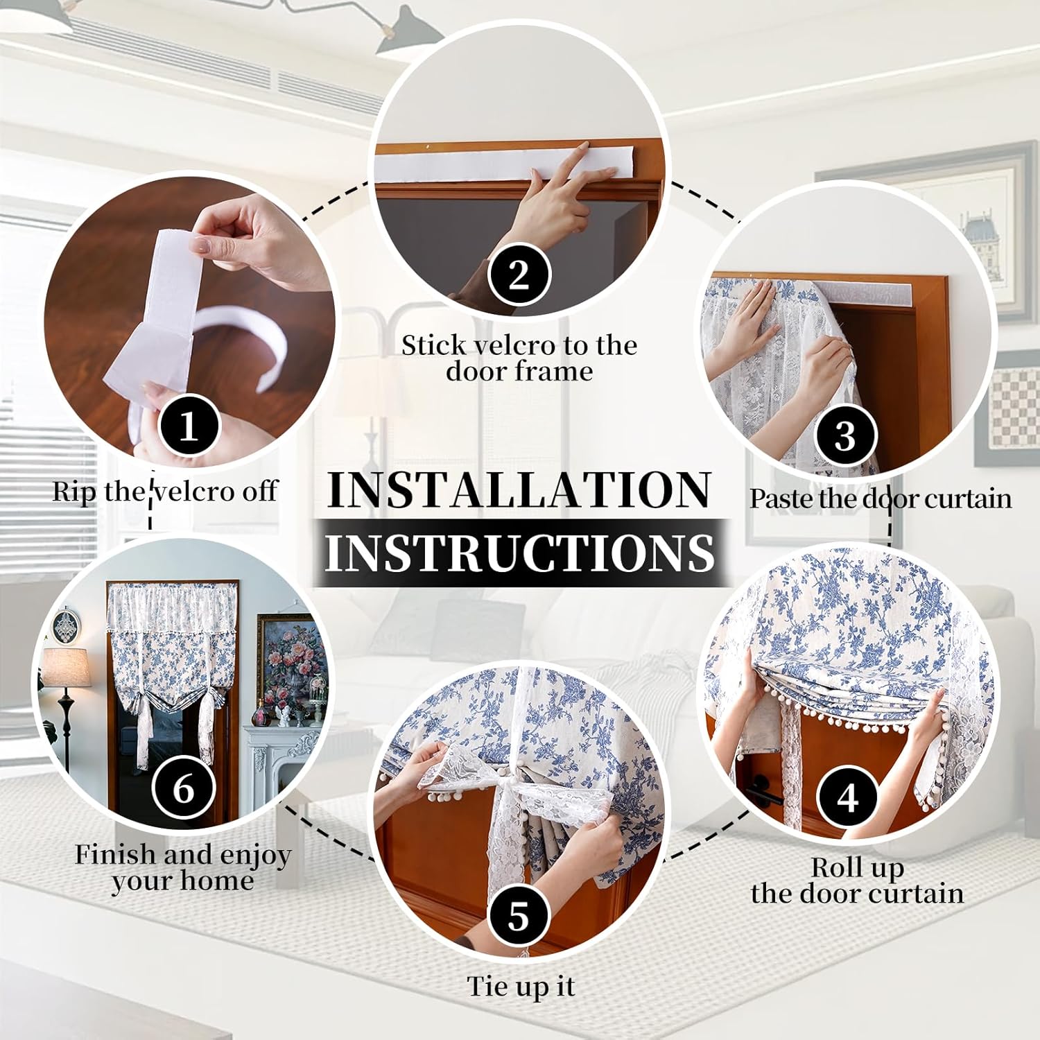 Door Curtain Decorative Window Curtains Privacy Farmhouse Door Curtains for Patio French Door Front Door Sidelight Curtain Tie up Shade 2 Panels (Blue, 26" W x 69" L (Packs of 2))