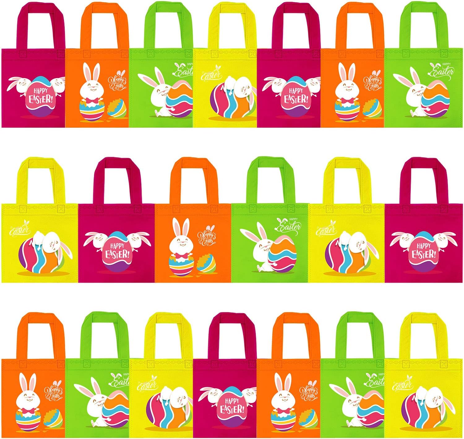 ELCOHO 20 Packs Nonwoven Bags Easter Gift Tote Bags Bunny Bags Easter