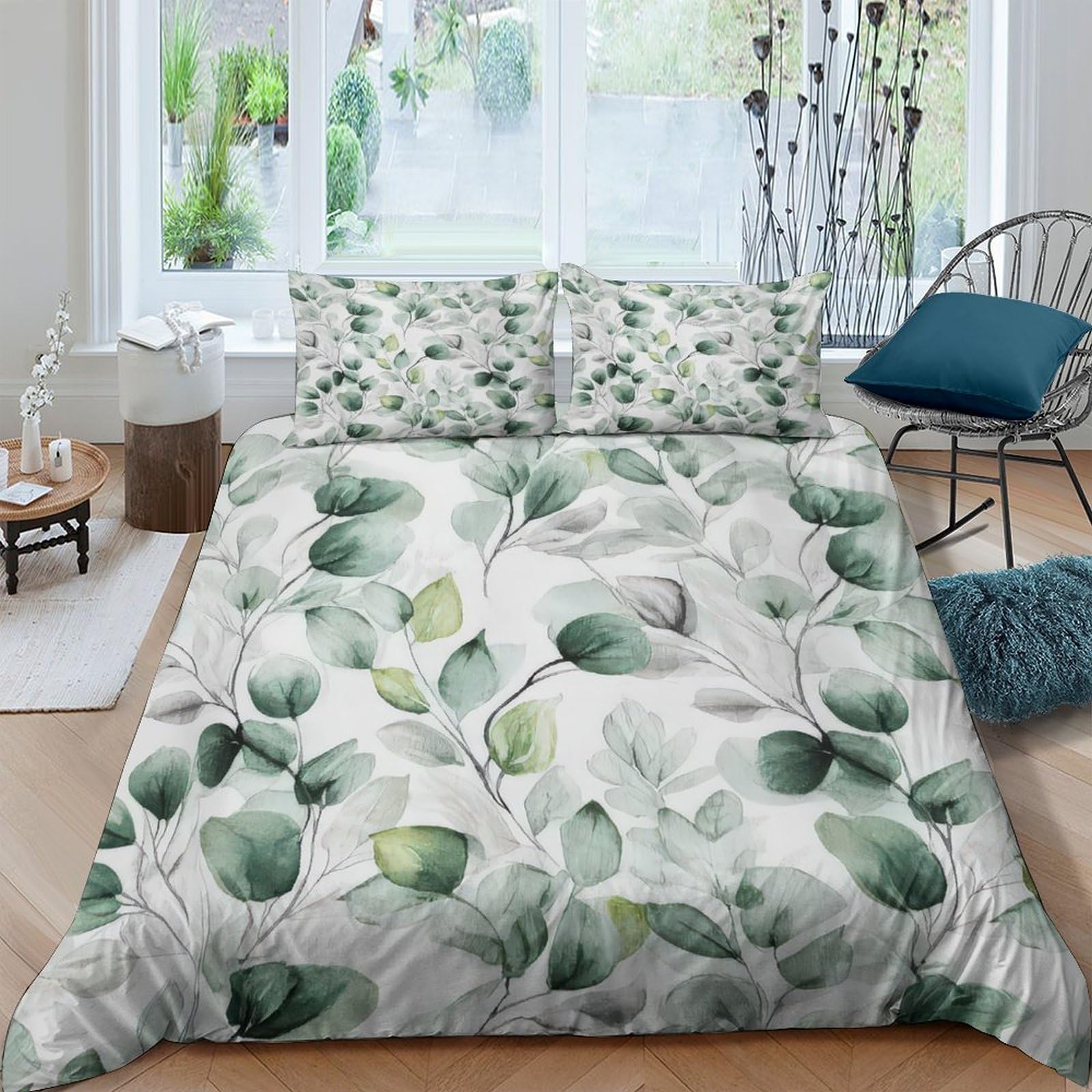 Ctjqhvkz Style-5 3D Printed Green Eucalyptus Fitted Sheet Microfiber Soft Botanical Leaf Mattress Cover For Bedroom Guest Room Decor Single（135X200cm）