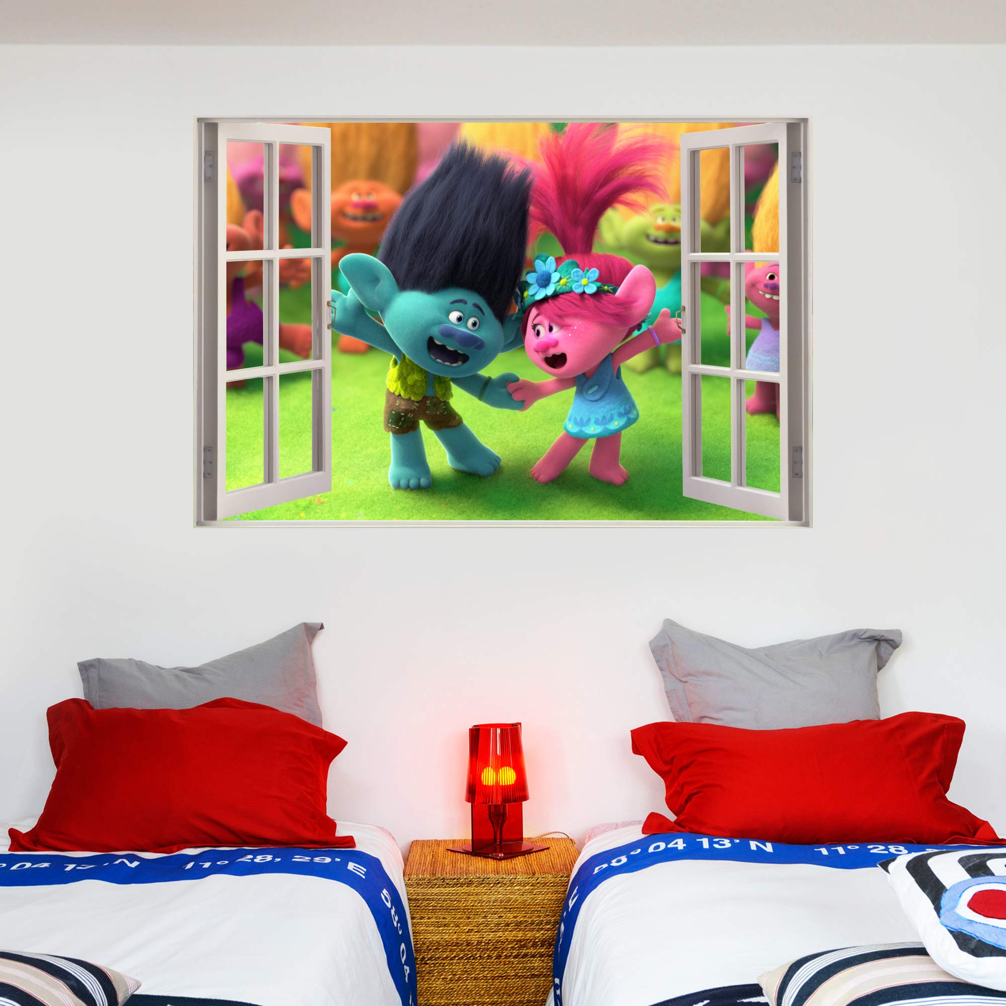 Beautiful Game Trolls World Tour Poppy And Branch Window Wall Sticker Decal Mural Vinyl Art Kids Children (60Cm Width X 40Cm Height)