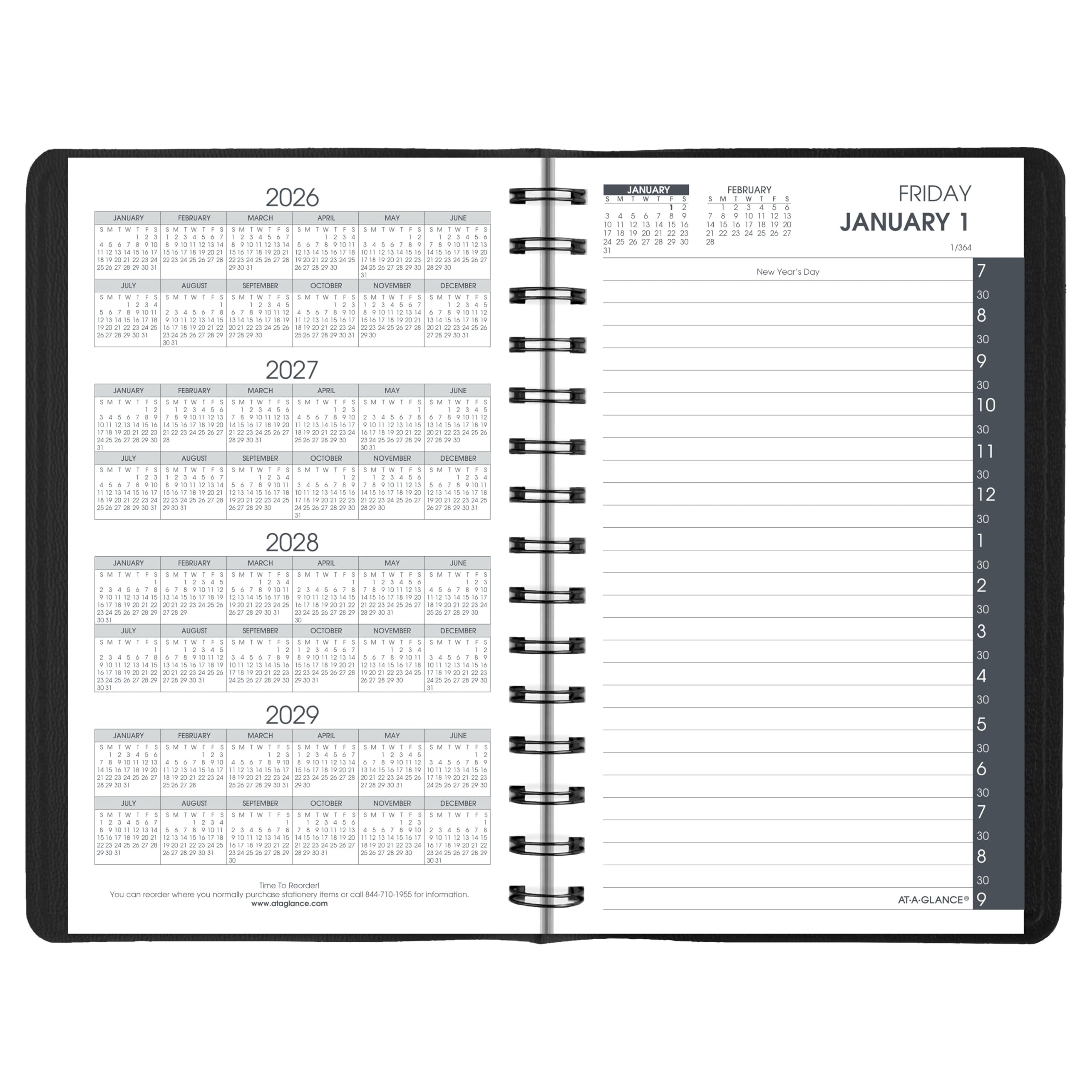 AT-A-GLANCE Agenda giornaliera per appuntamenti 2027, 12,7 x 20,3 cm, mezz'ora, nero (702070527)