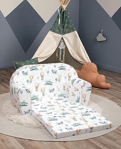 Miniatura 2 de Delsit Sofá para niños pequeños y sofá para niños sofá doble de espuma abierta 2 en 1 hecho en Europa sofá plegable para niños sofá para niños