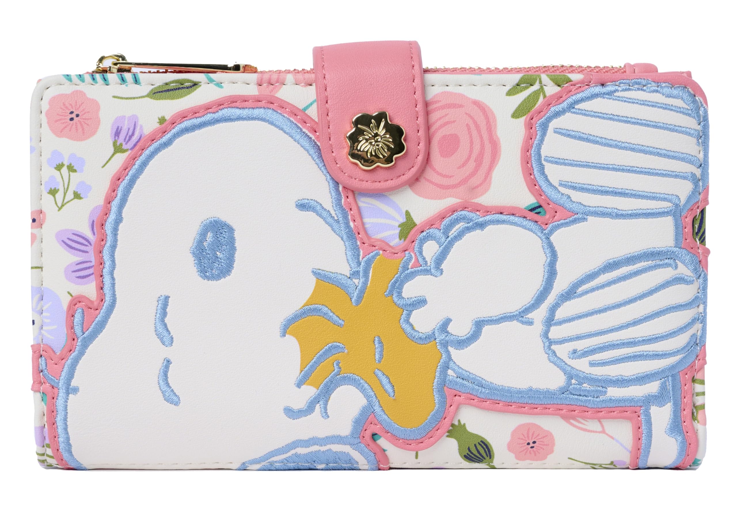 Loungefly Peanuts Snoopy Geldbörse mit Klappverschluss für Damen, Woodstock, Blumendruck