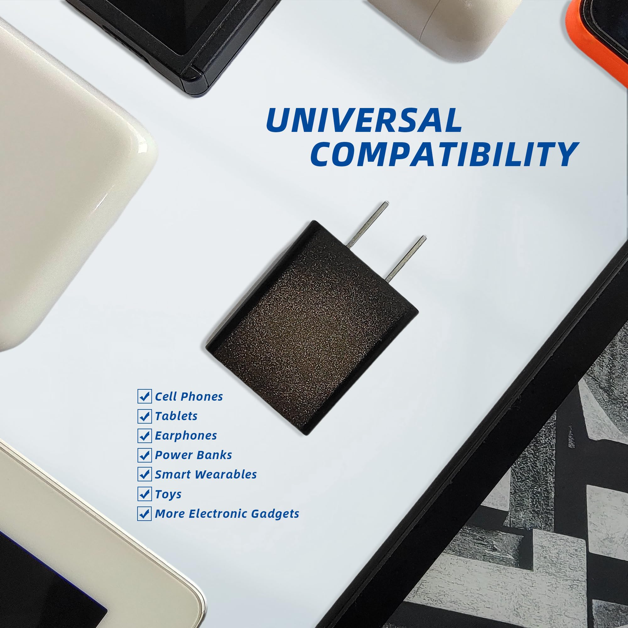 Blocco caricabatterie USB 5 V 1 A per presa a muro (certificato UL, nero, 2 pezzi), adattatore di alimentazione da 5 W per telefoni cellulari, tablet, auricolari, power bank, dispositivi