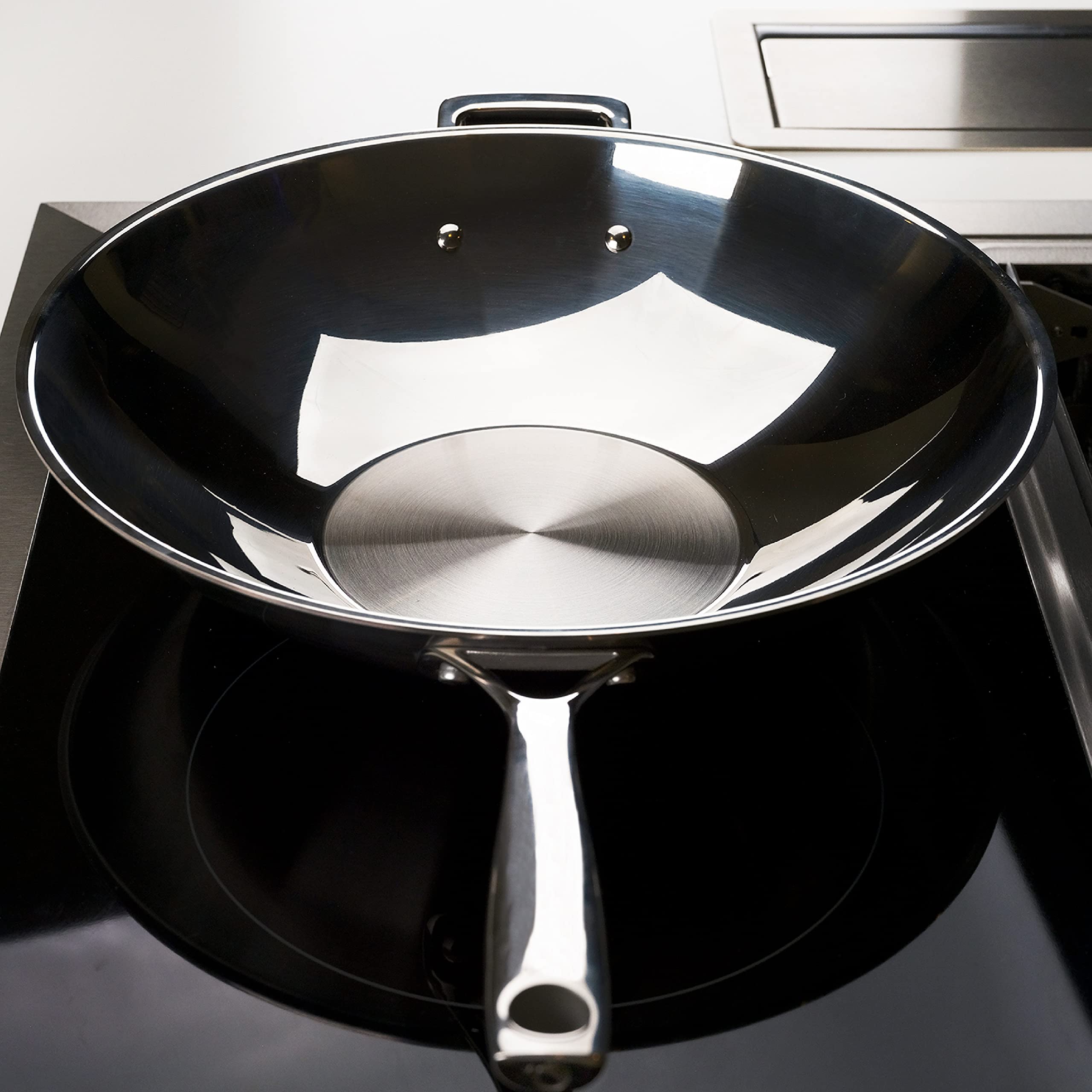Olav® Wok - Padella in rame con rivestimento antiaderente in materiale a 5 strati, lavabile a induzione e in lavastoviglie, riverniciabile, sviluppata in Germania (36 cm non rivestita, manico