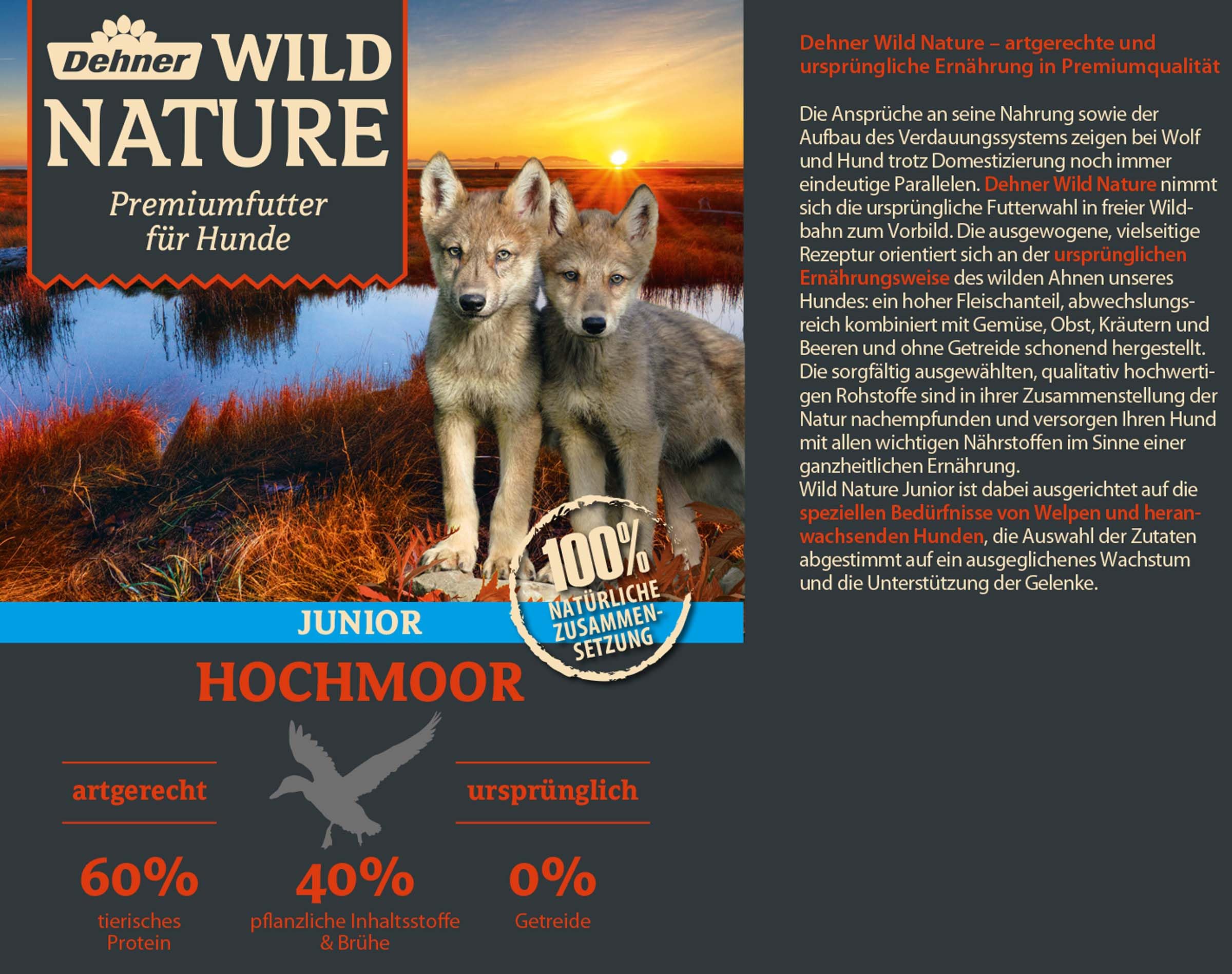 Dehner Wild Nature Lot de 6 boîtes de pâtée pour Chiens de 800 g (4,8 kg) sans céréales et sans Sucre pour Chiots et Jeunes Chiens