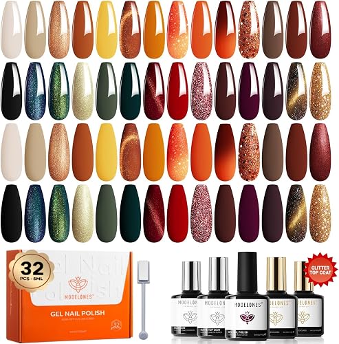 modelones Cat Eye Gel Nail Polish Set Changing 28Colors Primer & 3pcs Top Base Coat
