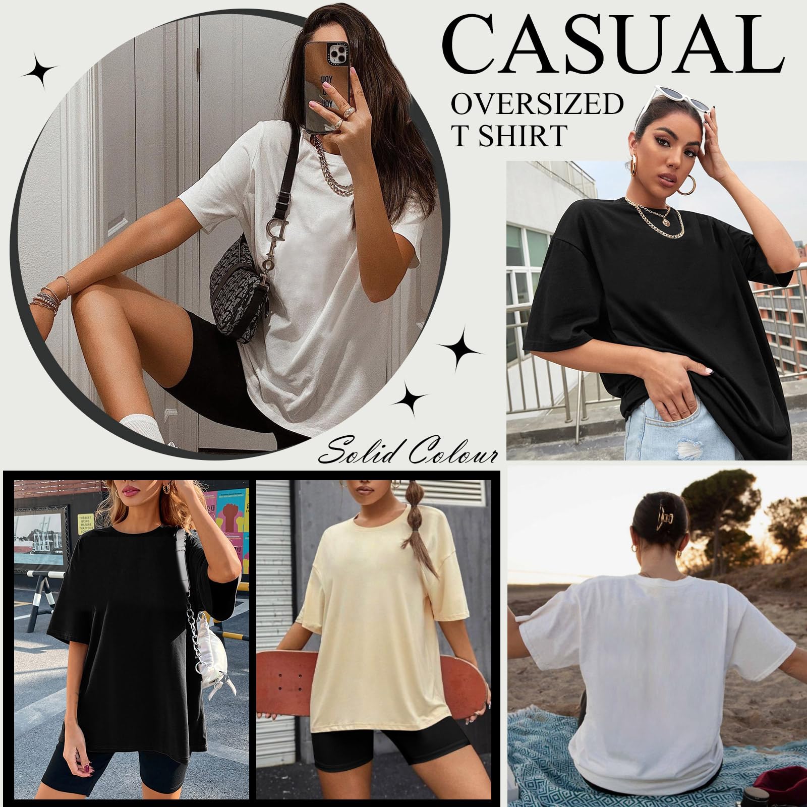 Koszulka damska, oversize, na lato, luźna, okrągły dekolt, krótki rękaw, luźna, na co dzień, szerokie ramiona, basic, bawełna, bluzka, t-shirt, duży rozmiar