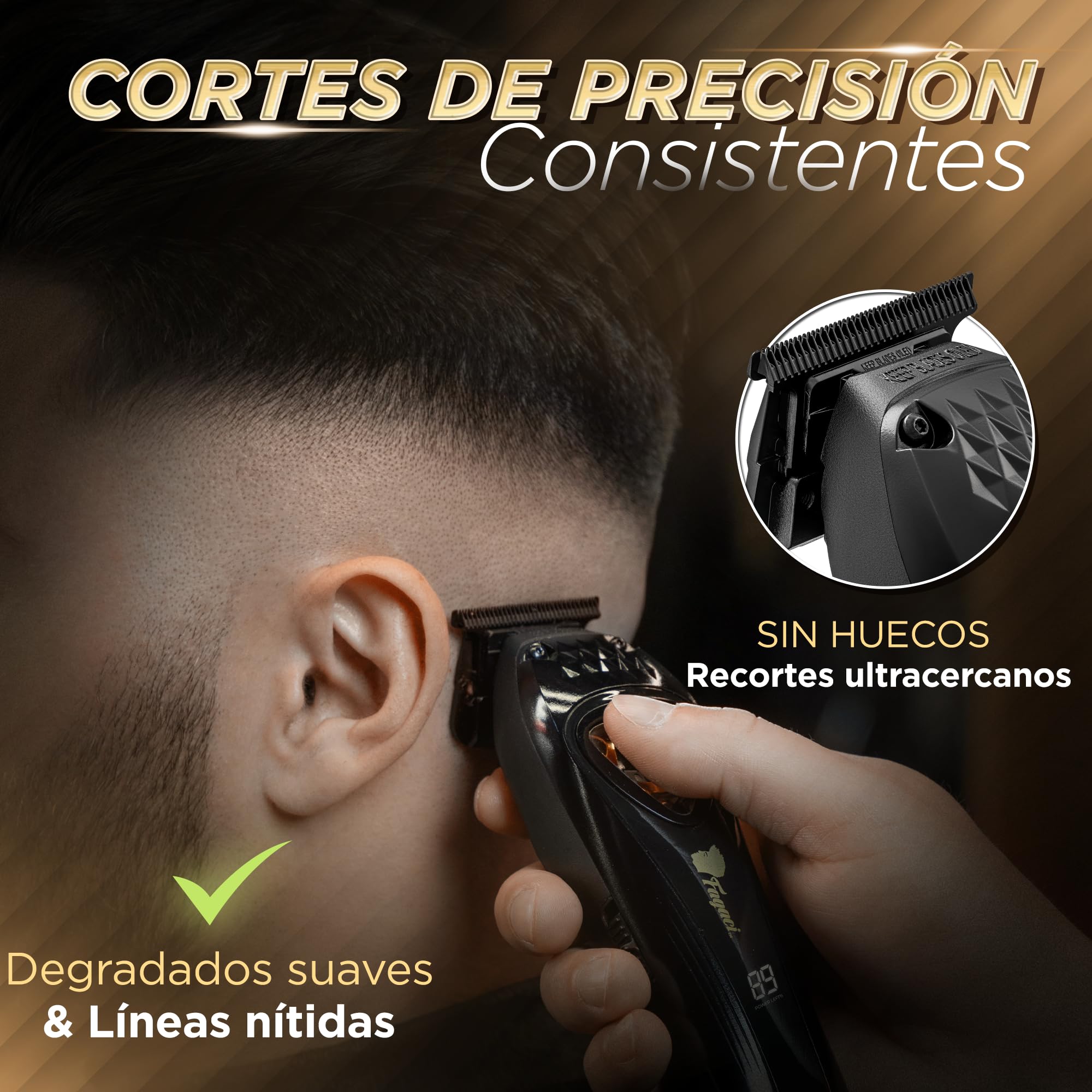Fagaci Recortadora de Barba Hombre Profesional, Cuchilla DLC Zero Gap | Recortadora inalámbrica zero gap con cuchillas DLC, Motor vectorial de 12.000 RPM, Incluye base de carga y guías