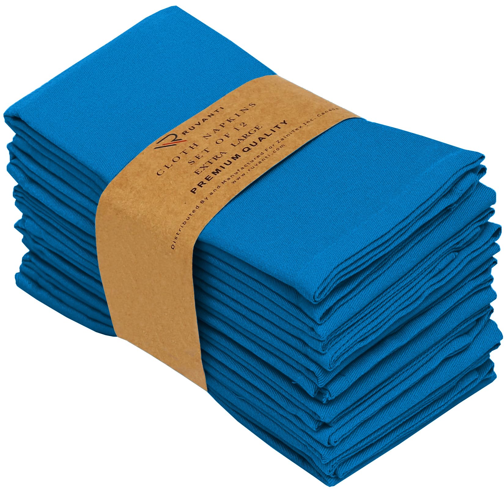 Ruvanti Blue Cloth Napkins Set Of 12, 18X18 Inches Napkins Cloth Washable, Soft, Durable, Absorbent, Cotton Blend. Table Dinner Napkins Cloth For Hotel, Lunch, Restaurant, Wedding Event, Parties