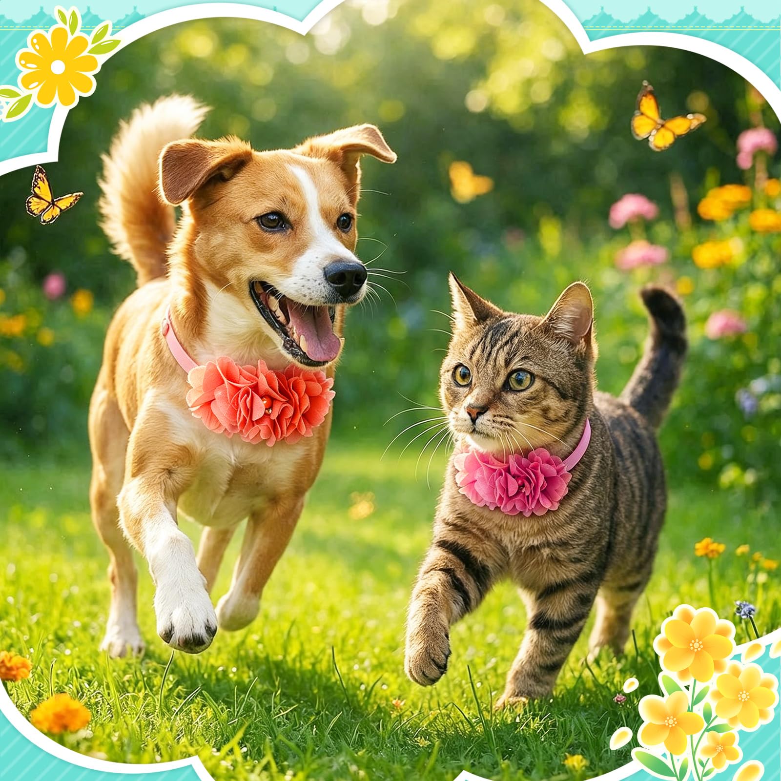 Huhumy Hundehalsband, Blumen, verschiedene Farben, 3 Blumen, mit Strass-Perlen, verstellbare Fliege für kleine, mittelgroße Hunde, Katzen, Partyzubehör, 50 Stück