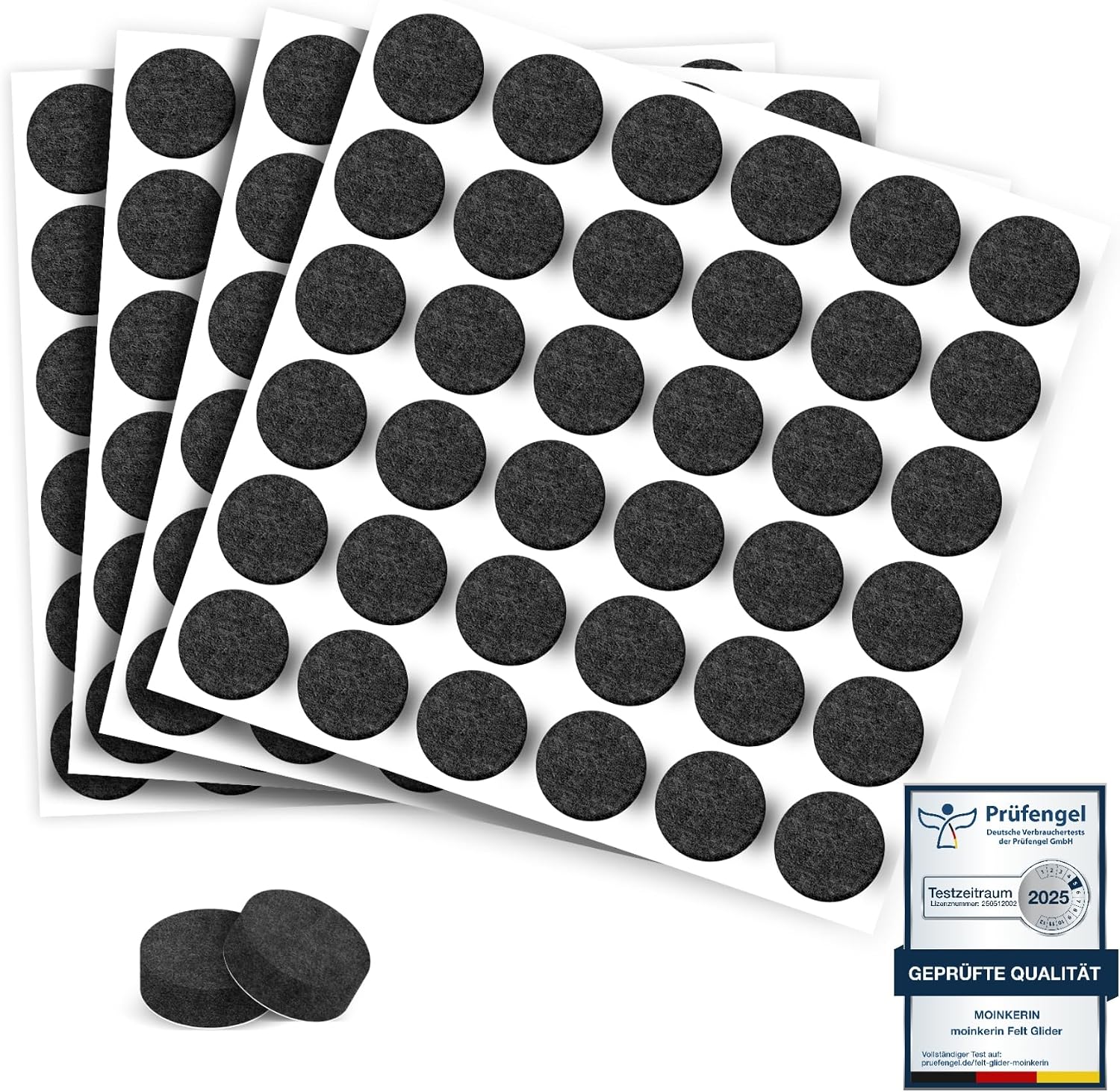 moinkerin 144 Pieces Furniture Pads 15mm Chair Pads Felt Pads for Furniture Feet Self Adhesive 5mm Thick for Furniture Feet Chair Legs (Black, 15mm)
