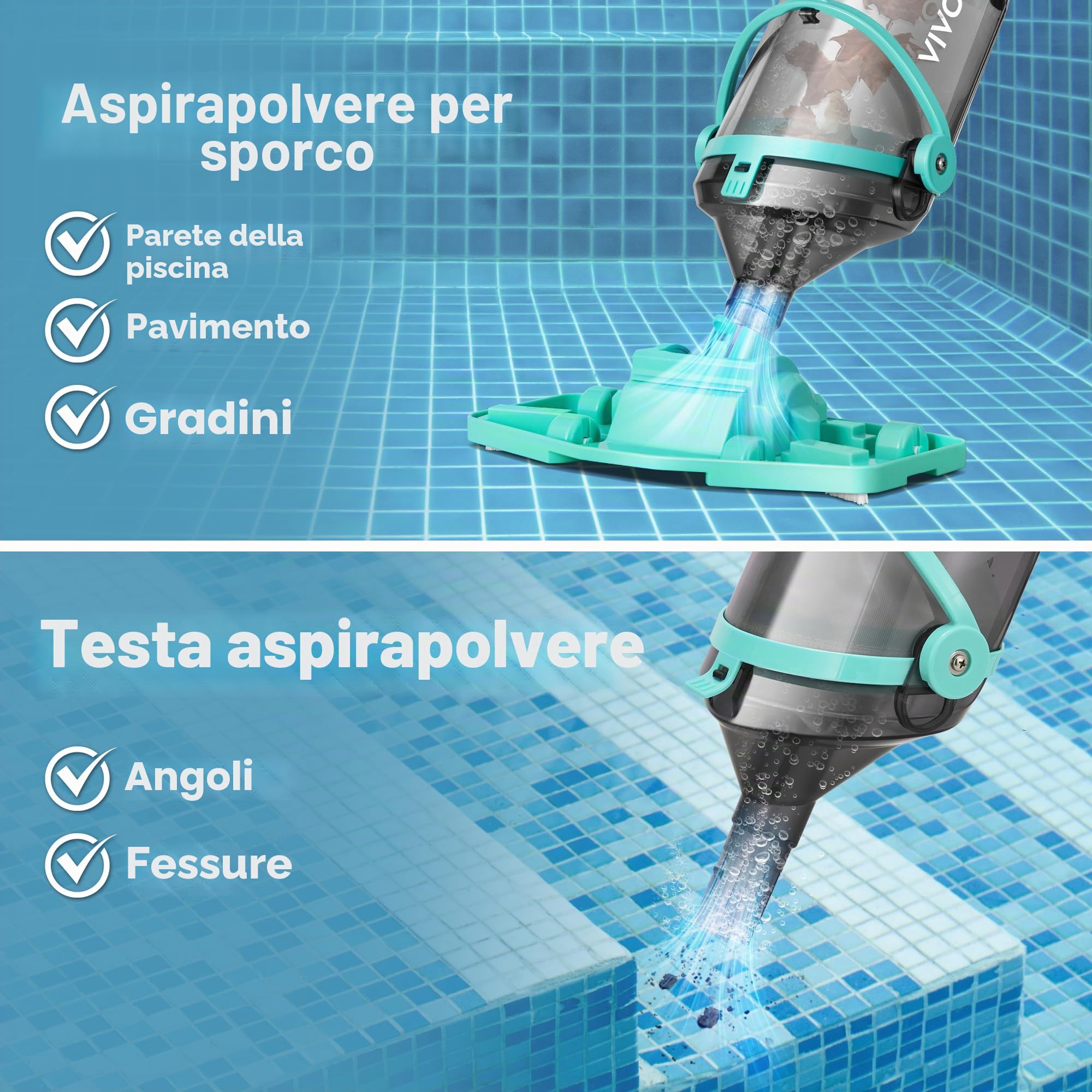 VIVOHOME Aspirapolvere per Piscina Senza Fili con Aste Telescopiche 278cm Aspirazione 18,5 GPM Autonomia 60 Minuti Pulitore Portatile Ricaricabile con Indicatore di Batteria per Piscine