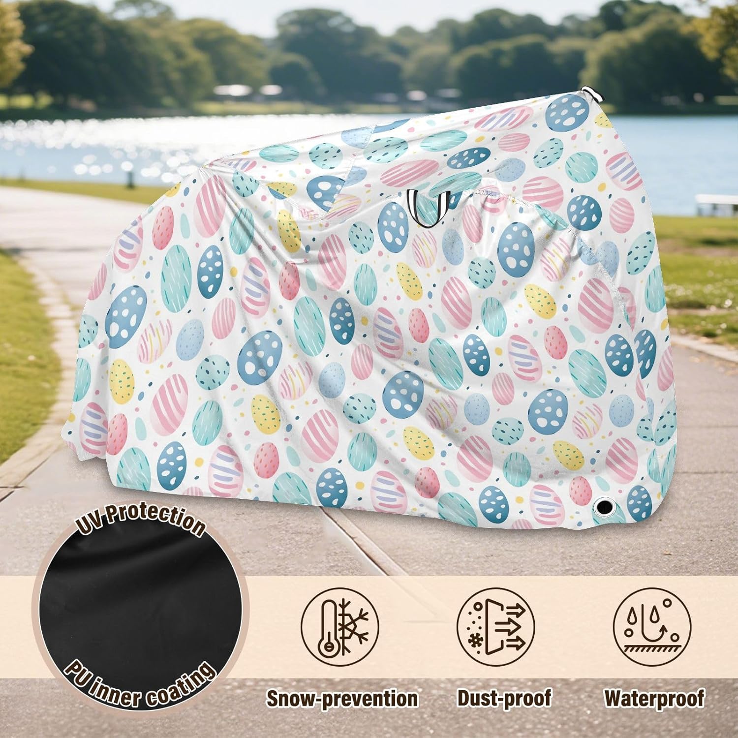 ALAZA Easter Eggs Watercolor Bike Cover Waterproof Outdoor Ebike Bicycle Covers Tarp Protection for 1/2 Bikes, Sun UV Dust Wind Proof