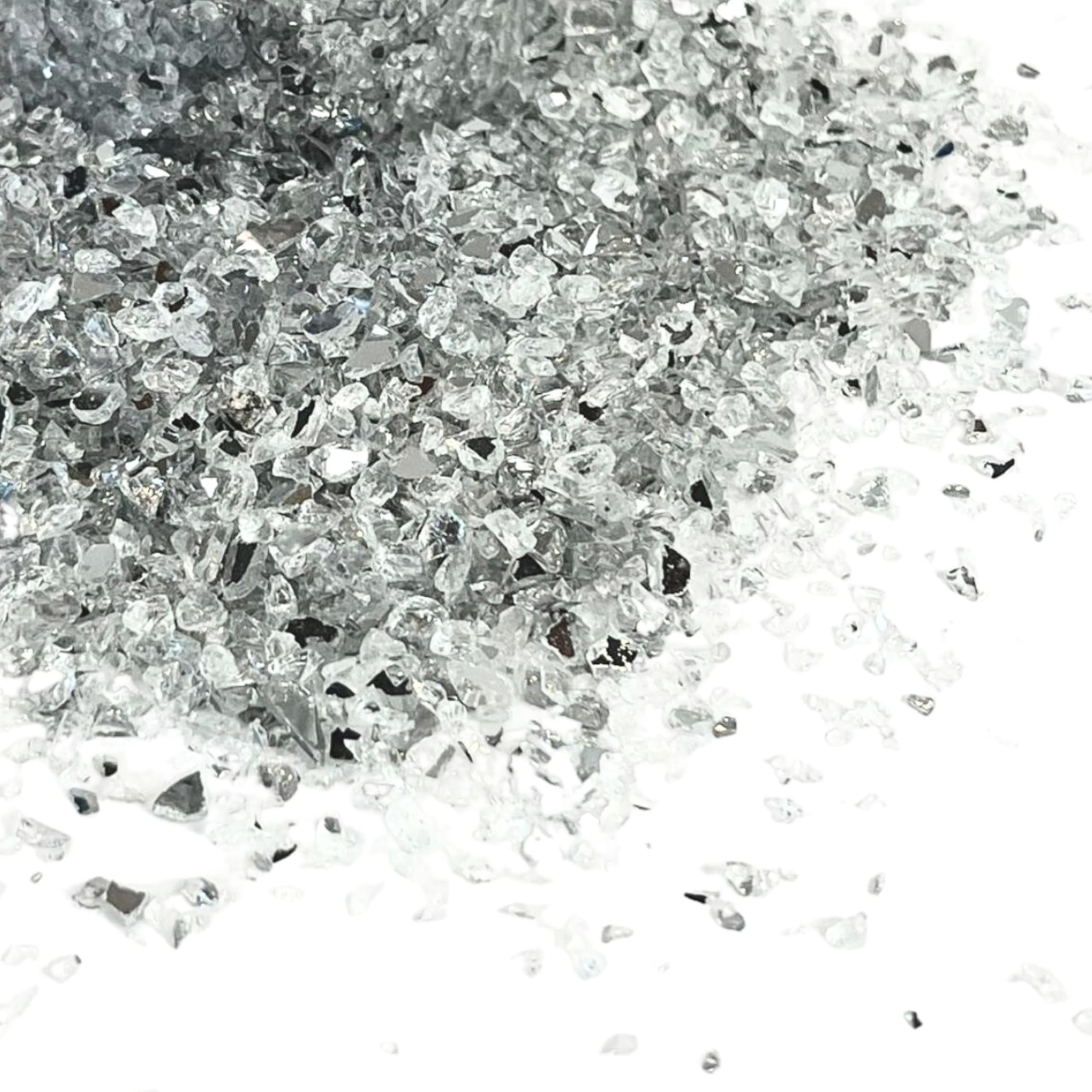 250g Clear/Natural Crushed Glass Mirror Side Broken Glass Chips 1-4mm Reflective Mirrored Granules Gravel Chunks Stones Vase Filler Garden Plants Resin Irregular