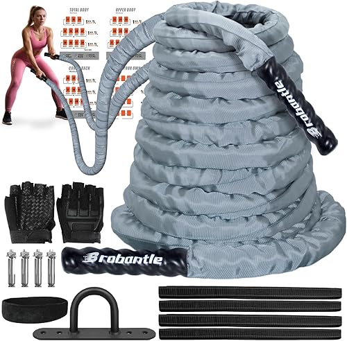 Miniatura 10 de Cuerda de batalla de 1/1.26/1.5/2 pulgadas de diámetro, rosa de 30 pies/40 pies/50 pies, cuerdas de entrenamiento de ejercicio para gimnasio en